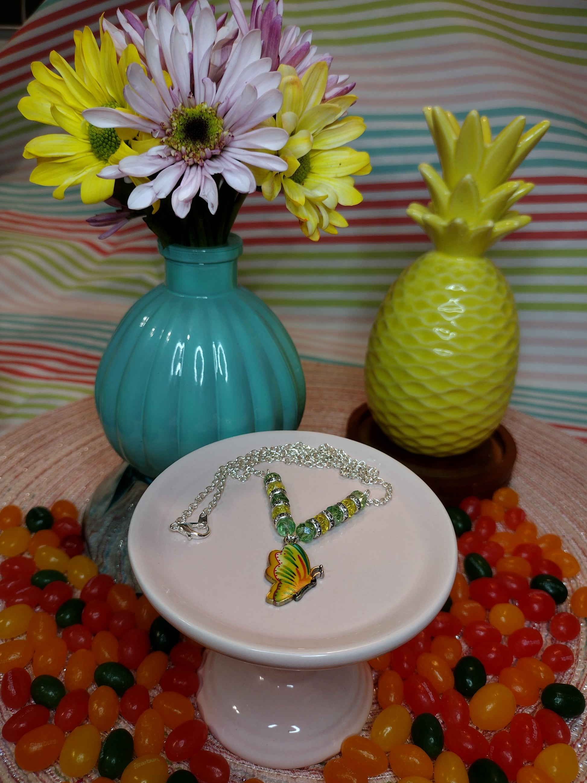 Yellow Butterfly Necklace Pretty Pineapple Bead Pretty Pineapple Bead