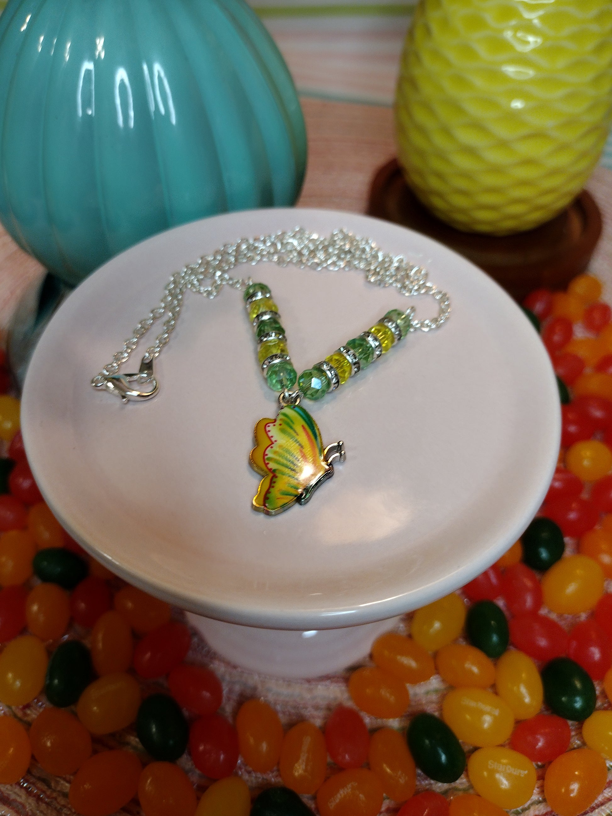 Yellow Butterfly Necklace Pretty Pineapple Bead Pretty Pineapple Bead