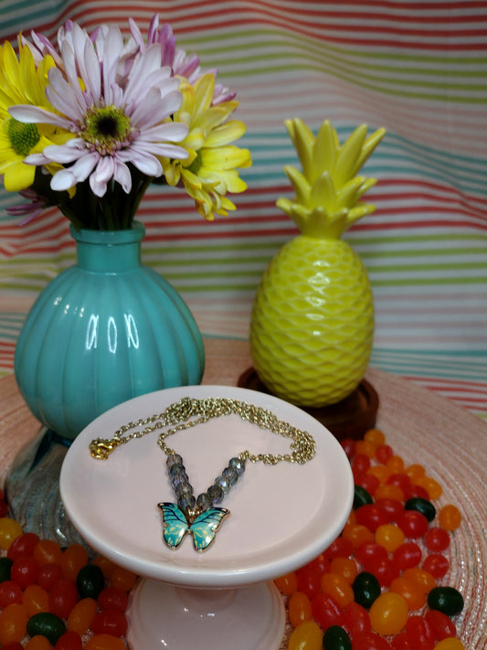 Aqua Butterfly Necklace Pretty Pineapple Bead Pretty Pineapple Bead