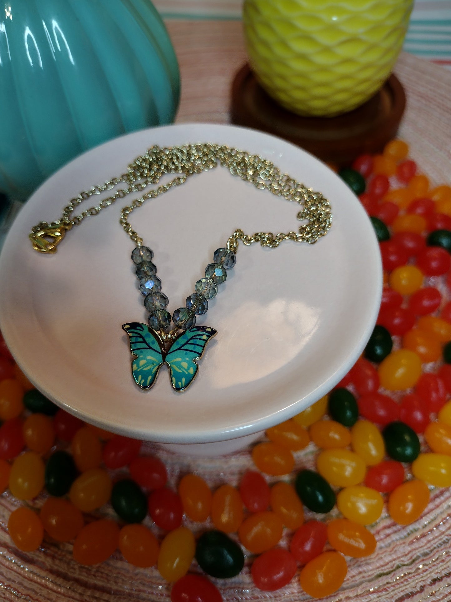 Aqua Butterfly Necklace Pretty Pineapple Bead Pretty Pineapple Bead