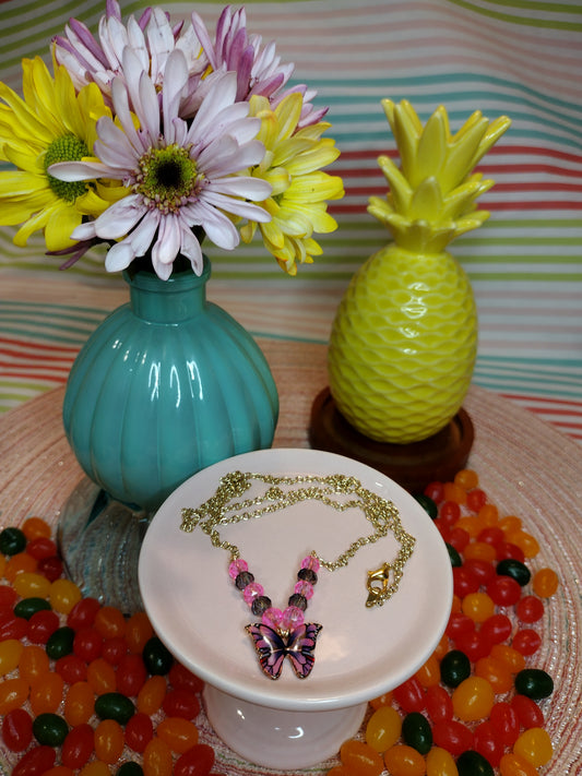 Purple & Pink Butterfly Necklace Pretty Pineapple Bead Pretty Pineapple Bead