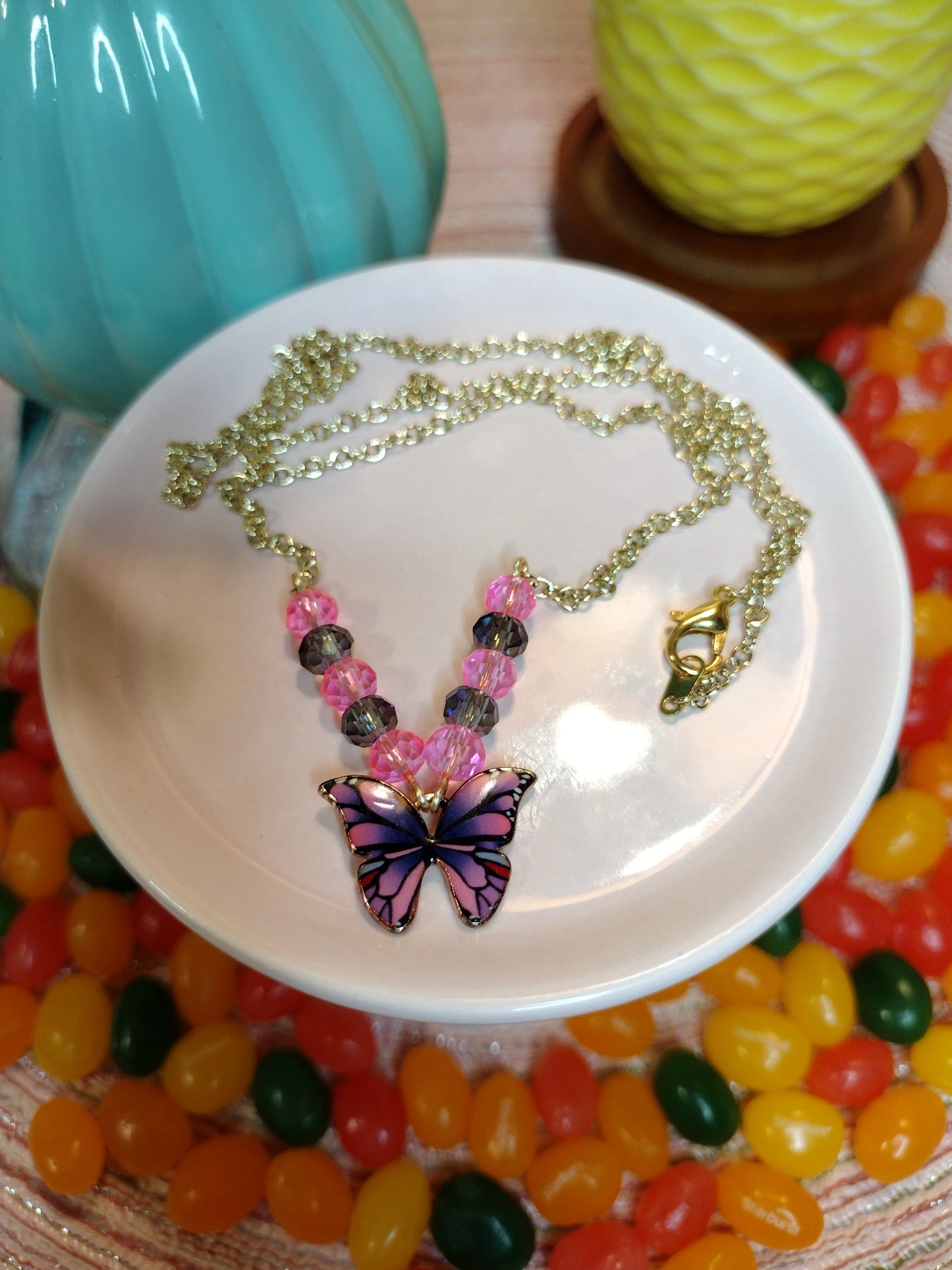 Purple & Pink Butterfly Necklace Pretty Pineapple Bead Pretty Pineapple Bead