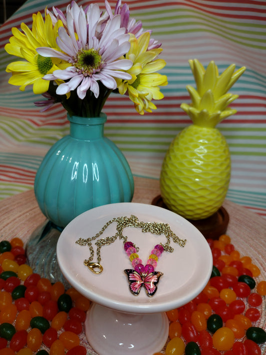 Pink Butterfly Necklace Pretty Pineapple Bead Pretty Pineapple Bead