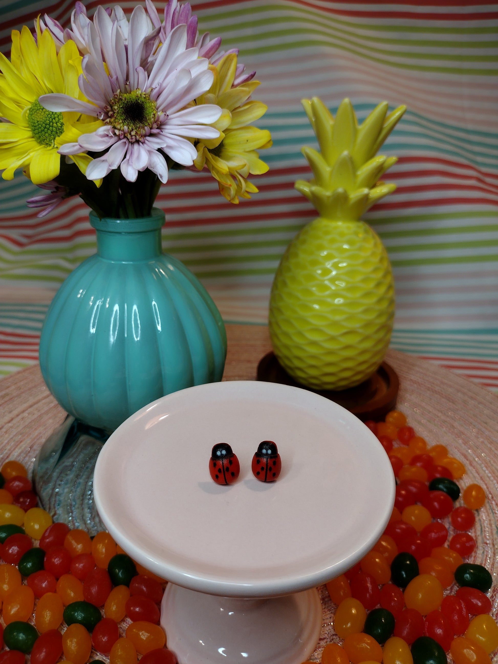 Ladybug Stud Earrings Pretty Pineapple Bead Pretty Pineapple Bead