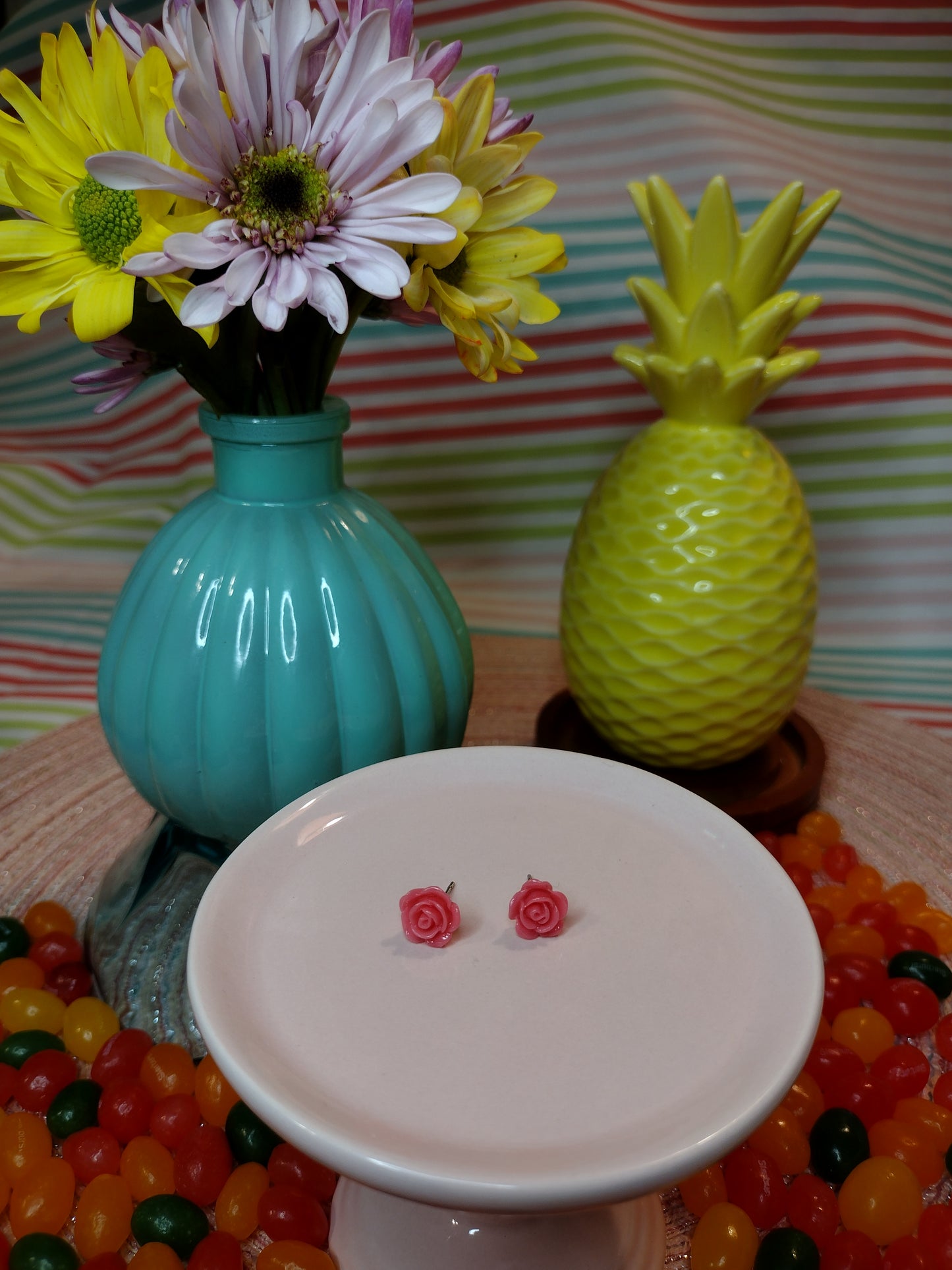 Mini Pink Flower Stud Earrings