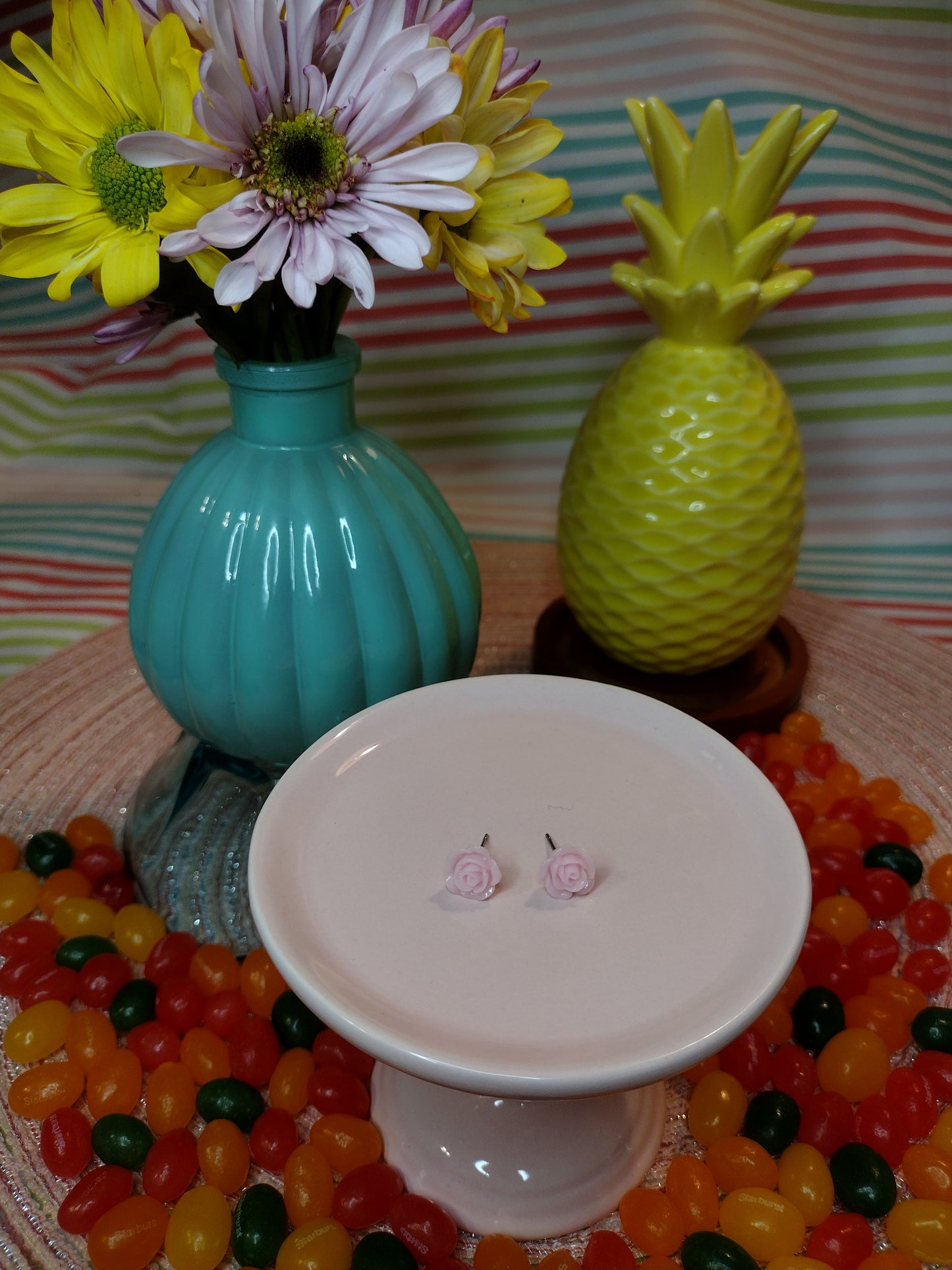 Mini Light Pink Flower Stud Earrings