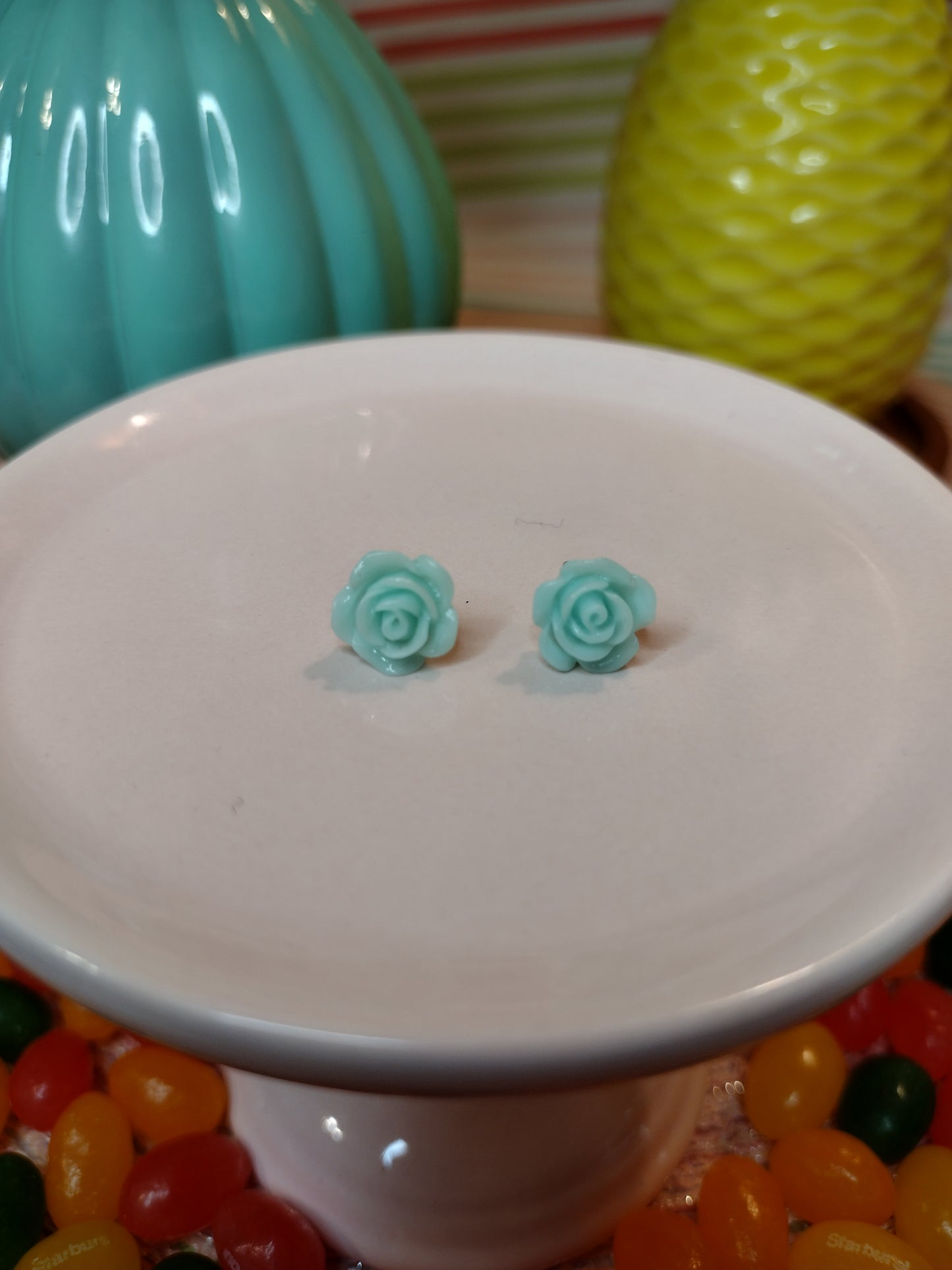 Mini Teal Flower Stud Earrings