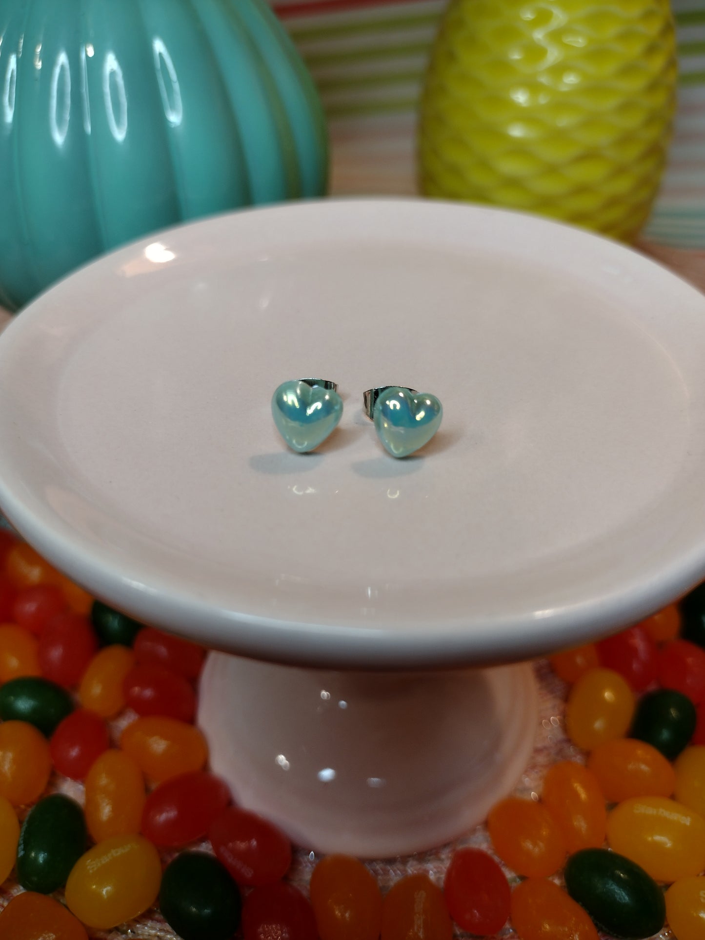 π Mini Teal Heart Stud Earrings β Simple, Playful & Versatile