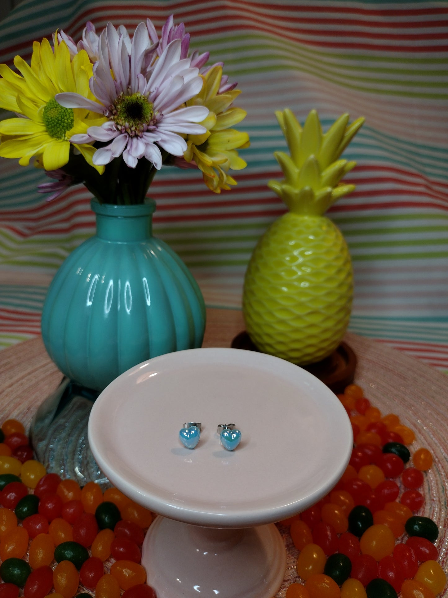 Mini Blue Heart Stud Earrings Pretty Pineapple Bead Pretty Pineapple Bead