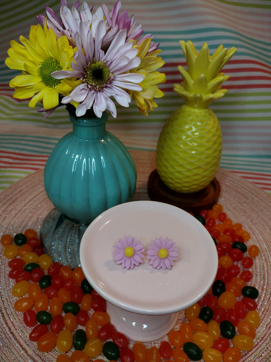 Large Purple Daisy Flower Stud Earrings Pretty Pineapple Bead Pretty Pineapple Bead