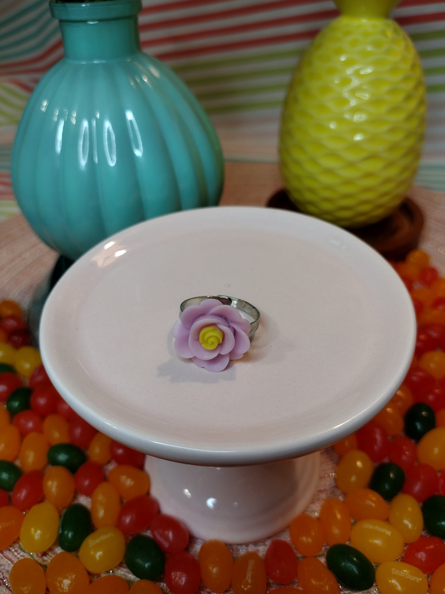 Purple Flower Adjustable Ring Pretty Pineapple Bead Pretty Pineapple Bead