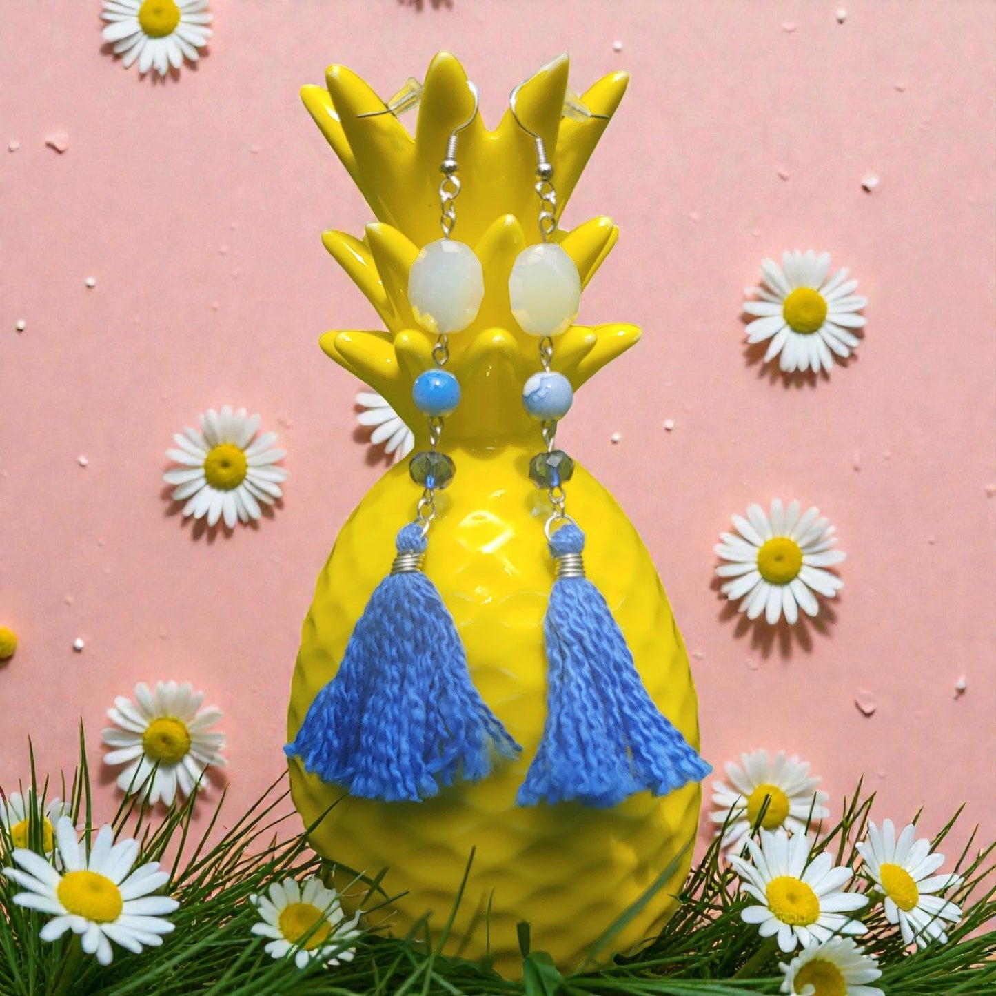 Blue Tassel Earrings – Bold, Playful & Lightweight Prettypineapplebead Prettypineapplebead