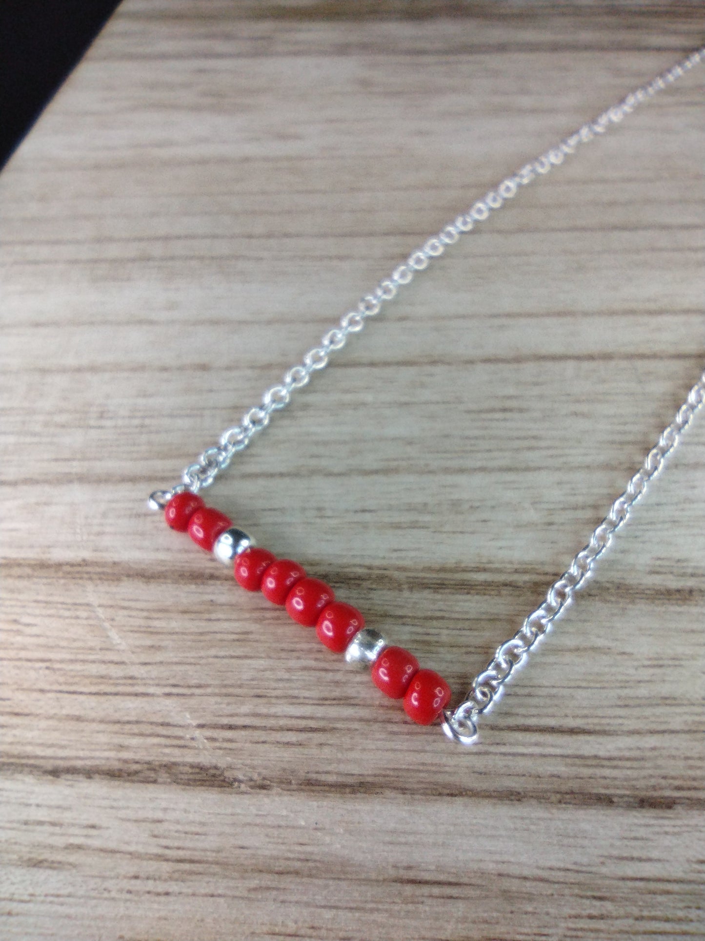 Red Seed Bead Bar Necklace Pretty Pineapple Bead Pretty Pineapple Bead