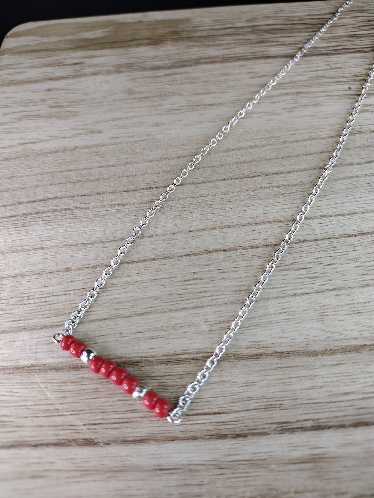 Red Seed Bead Bar Necklace Pretty Pineapple Bead Pretty Pineapple Bead