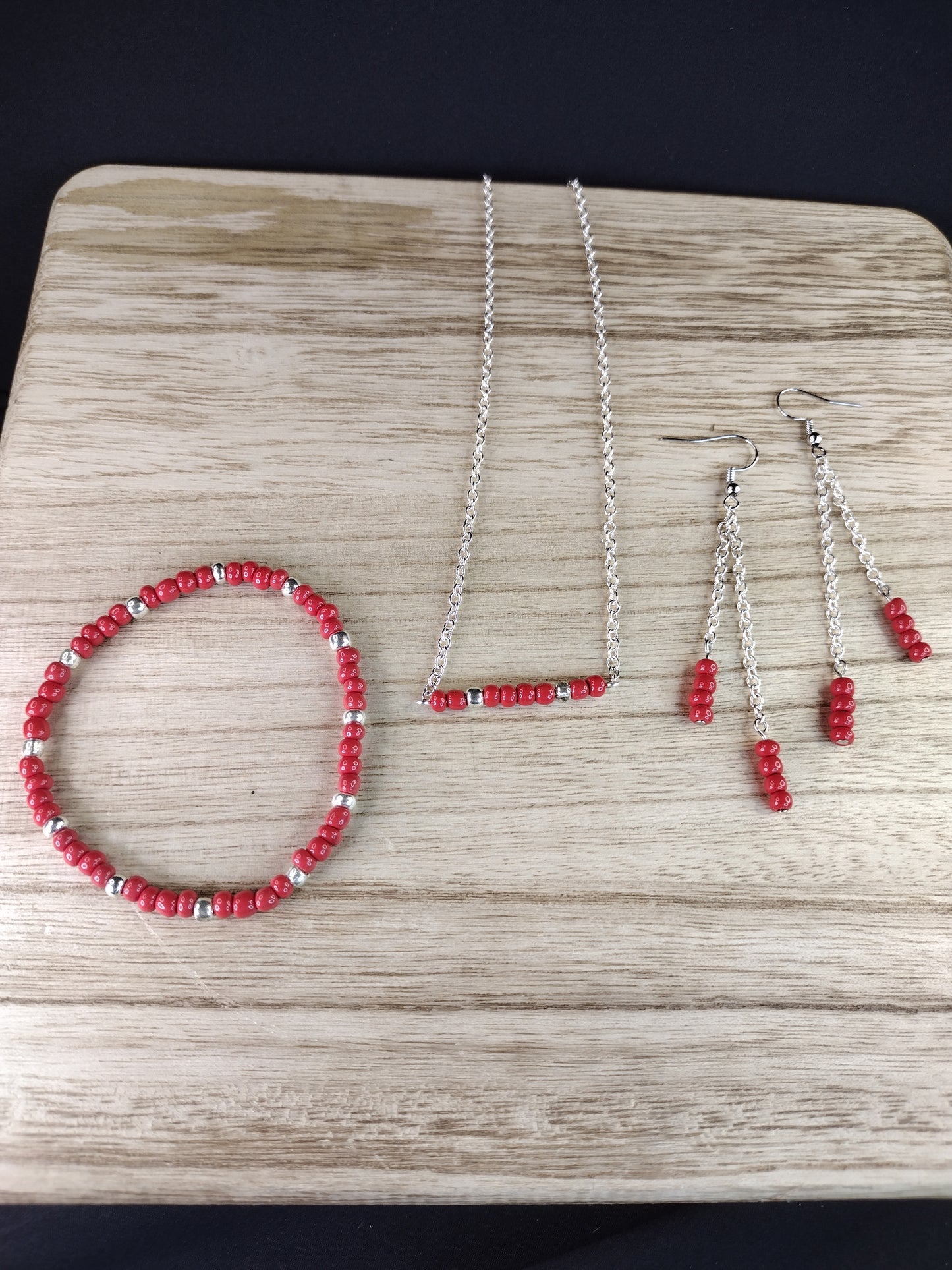 Red Seed Bead & Chain Drop Earrings Pretty Pineapple Bead Pretty Pineapple Bead