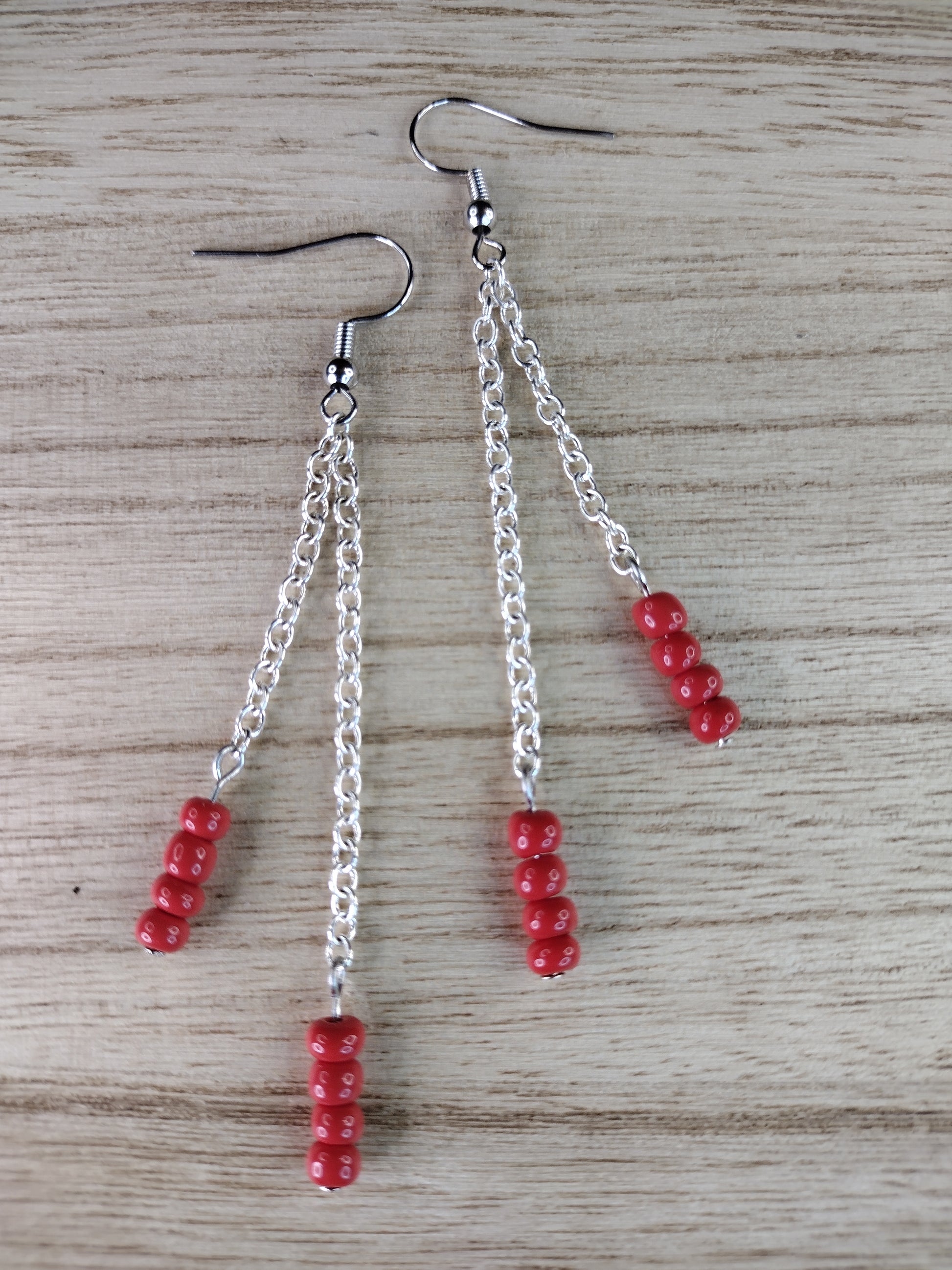 Red Seed Bead & Chain Drop Earrings Pretty Pineapple Bead Pretty Pineapple Bead