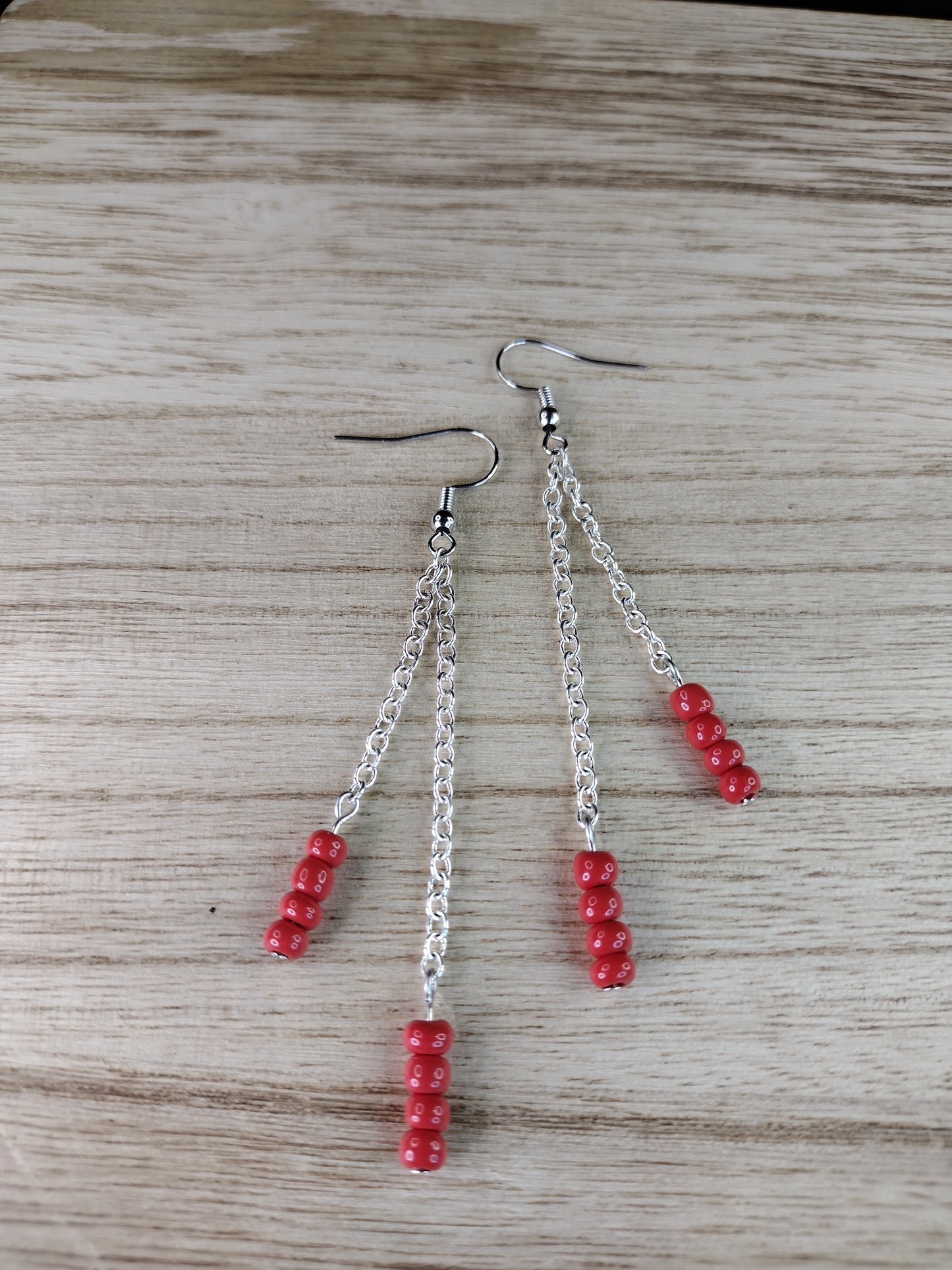 Red Seed Bead & Chain Drop Earrings Pretty Pineapple Bead Pretty Pineapple Bead