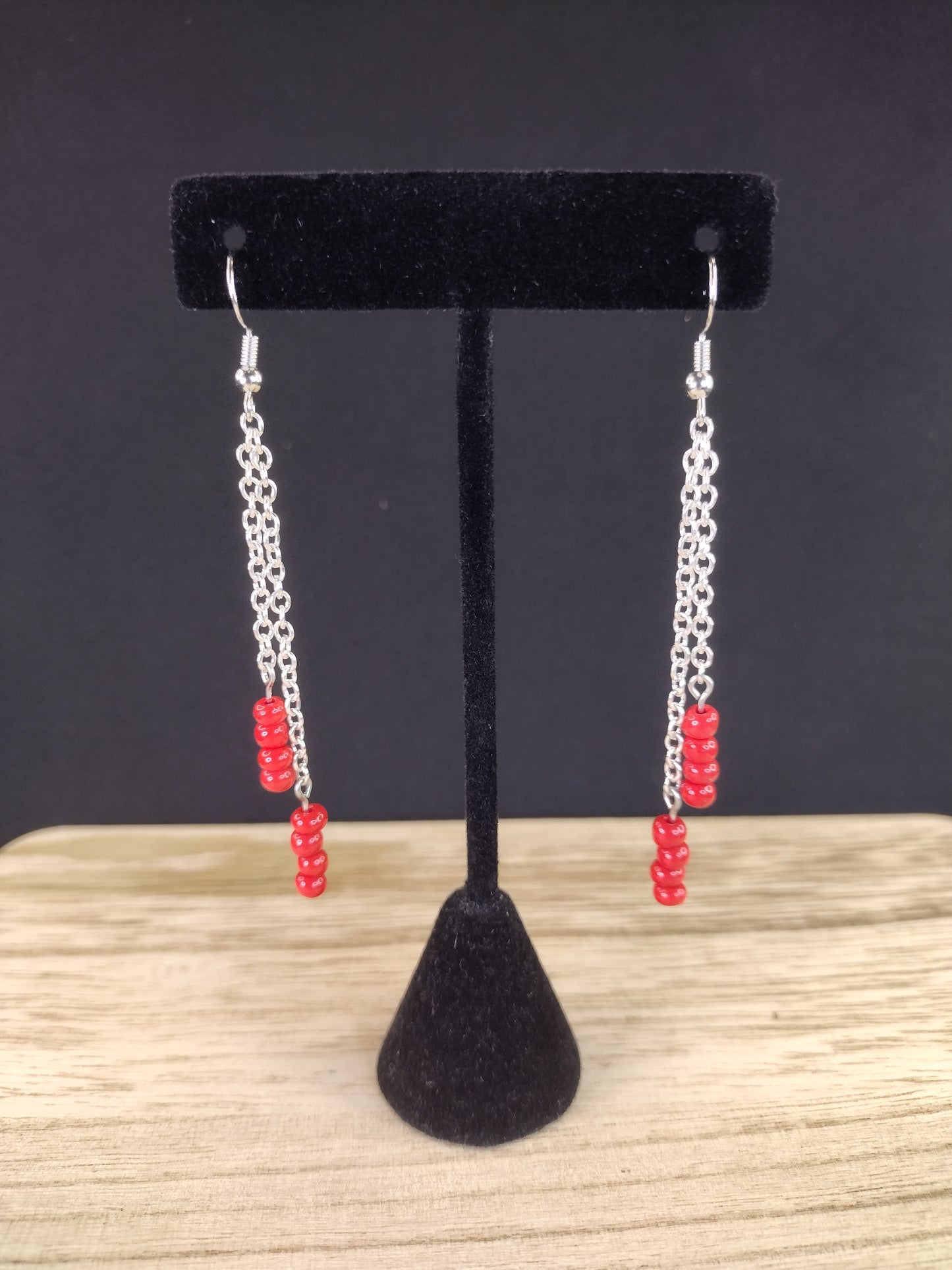 Red Seed Bead & Chain Drop Earrings Pretty Pineapple Bead Pretty Pineapple Bead