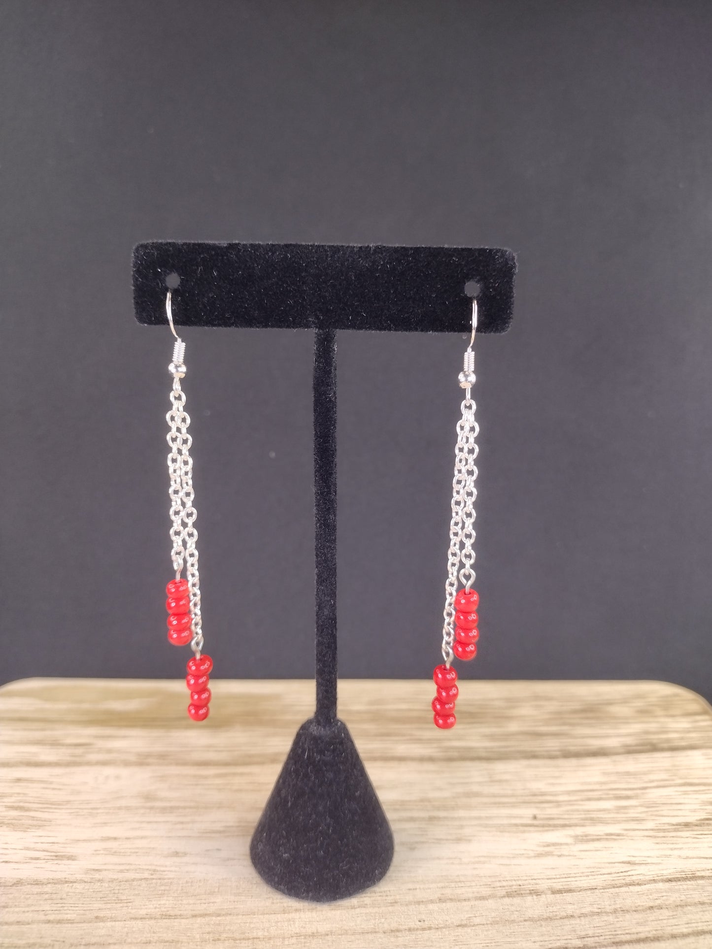 Red Seed Bead & Chain Drop Earrings Pretty Pineapple Bead Pretty Pineapple Bead