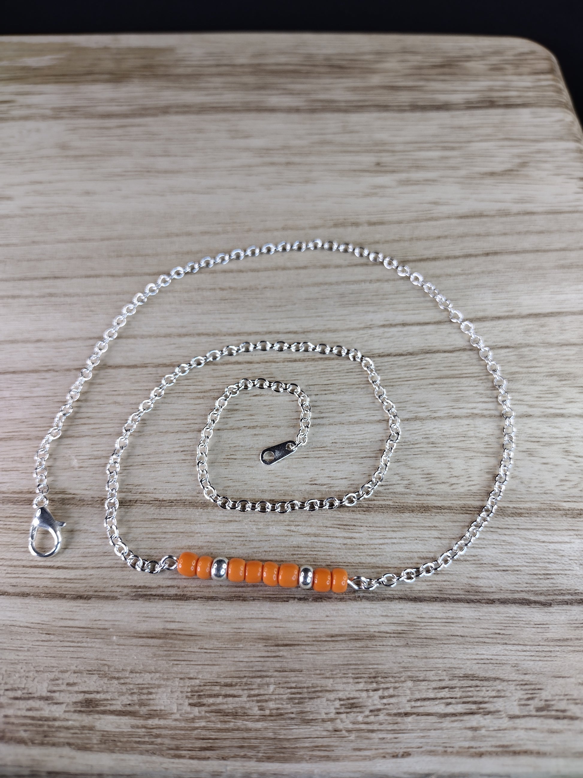 Orange Seed Bead Bar Necklace Pretty Pineapple Bead Pretty Pineapple Bead