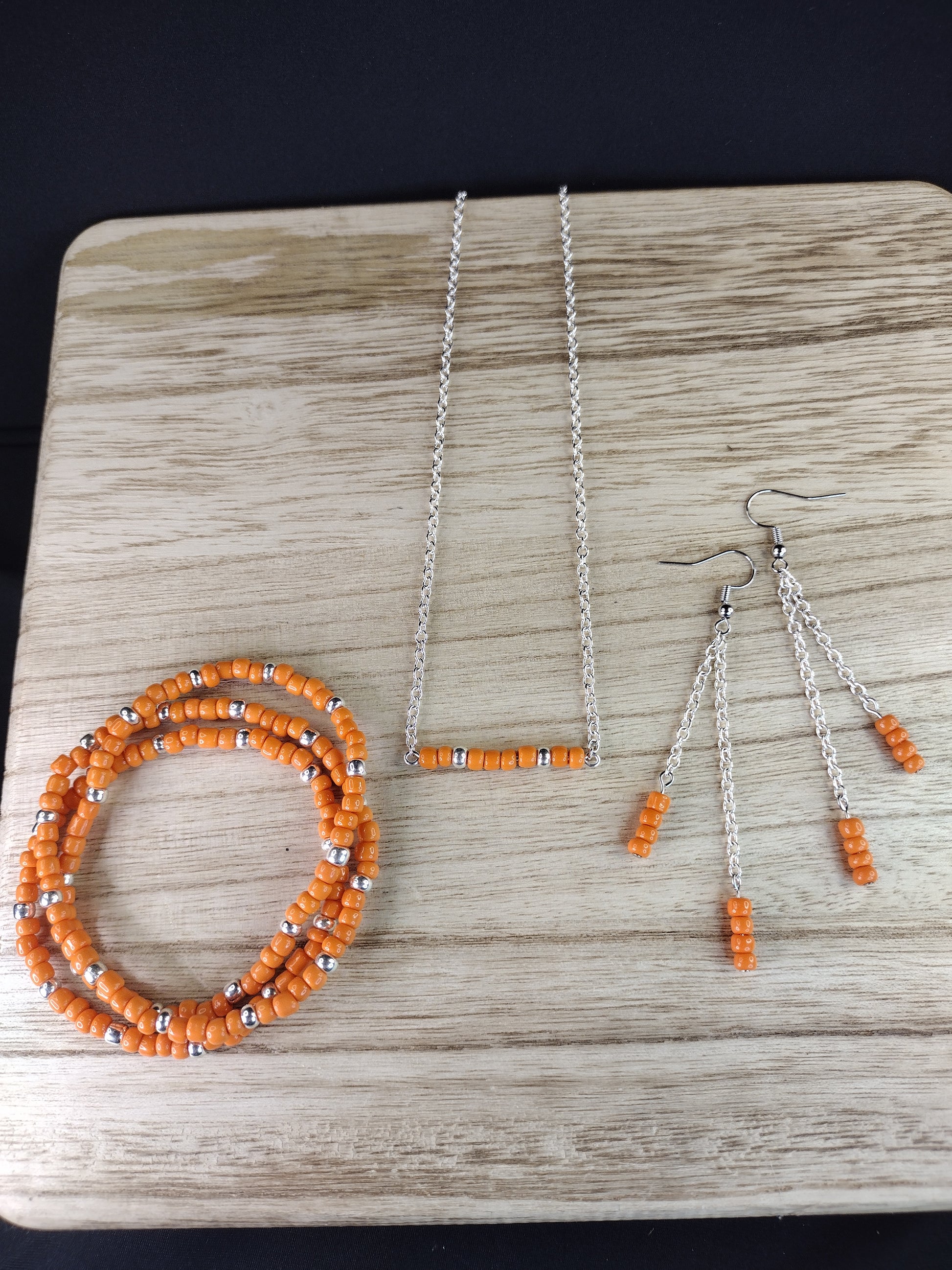 Orange Seed Bead Bar Necklace Pretty Pineapple Bead Pretty Pineapple Bead