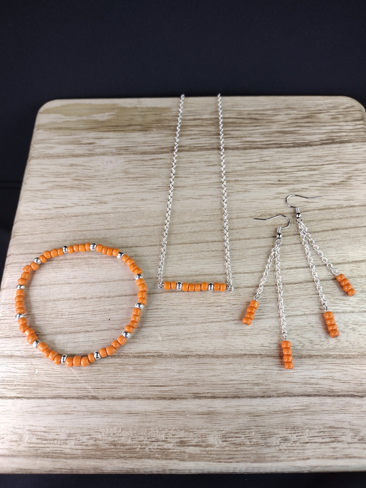 Orange Seed Bead Bar Necklace Pretty Pineapple Bead Pretty Pineapple Bead