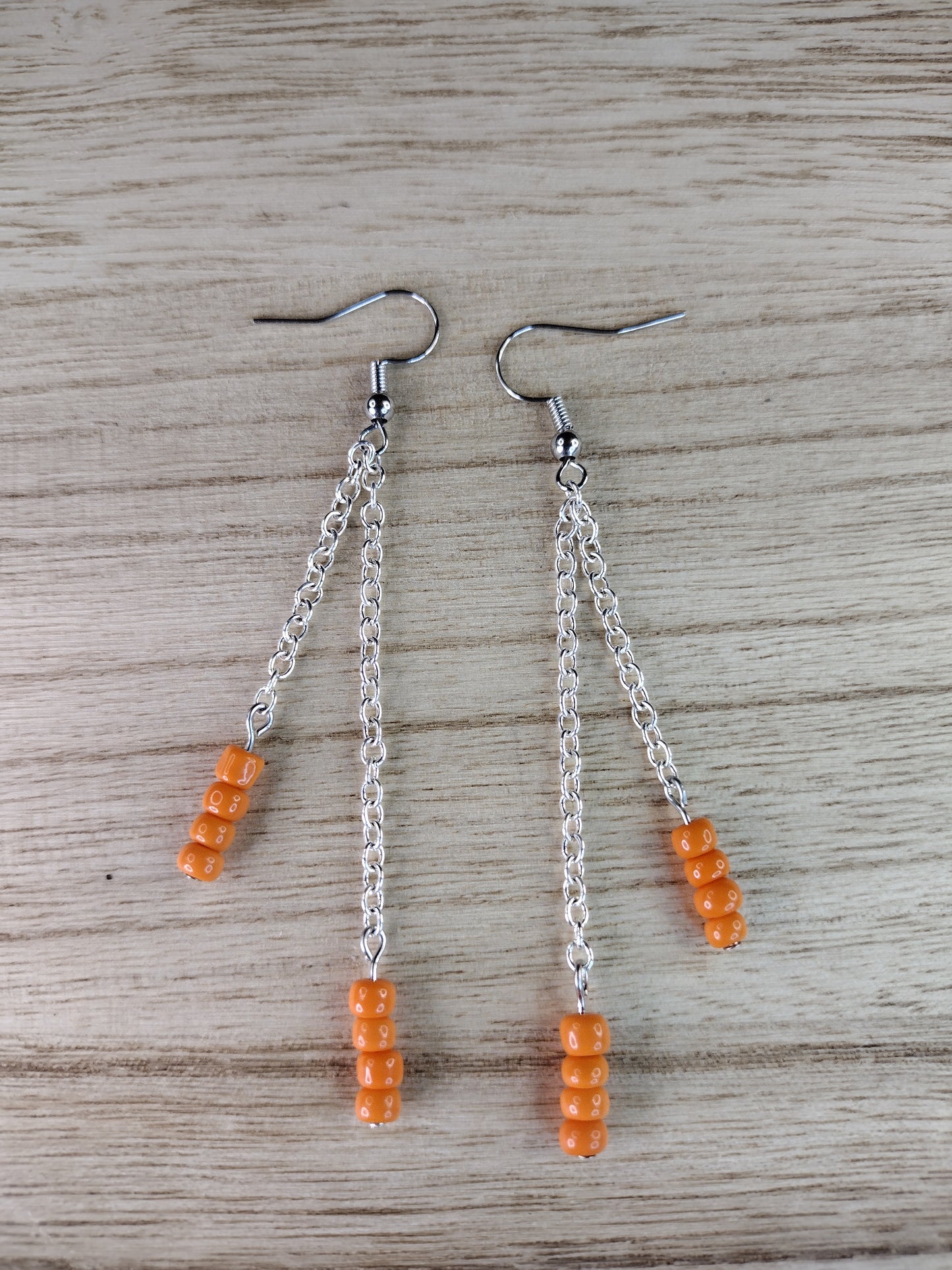 Orange Seed Bead & Chain Drop Earrings Pretty Pineapple Bead Pretty Pineapple Bead