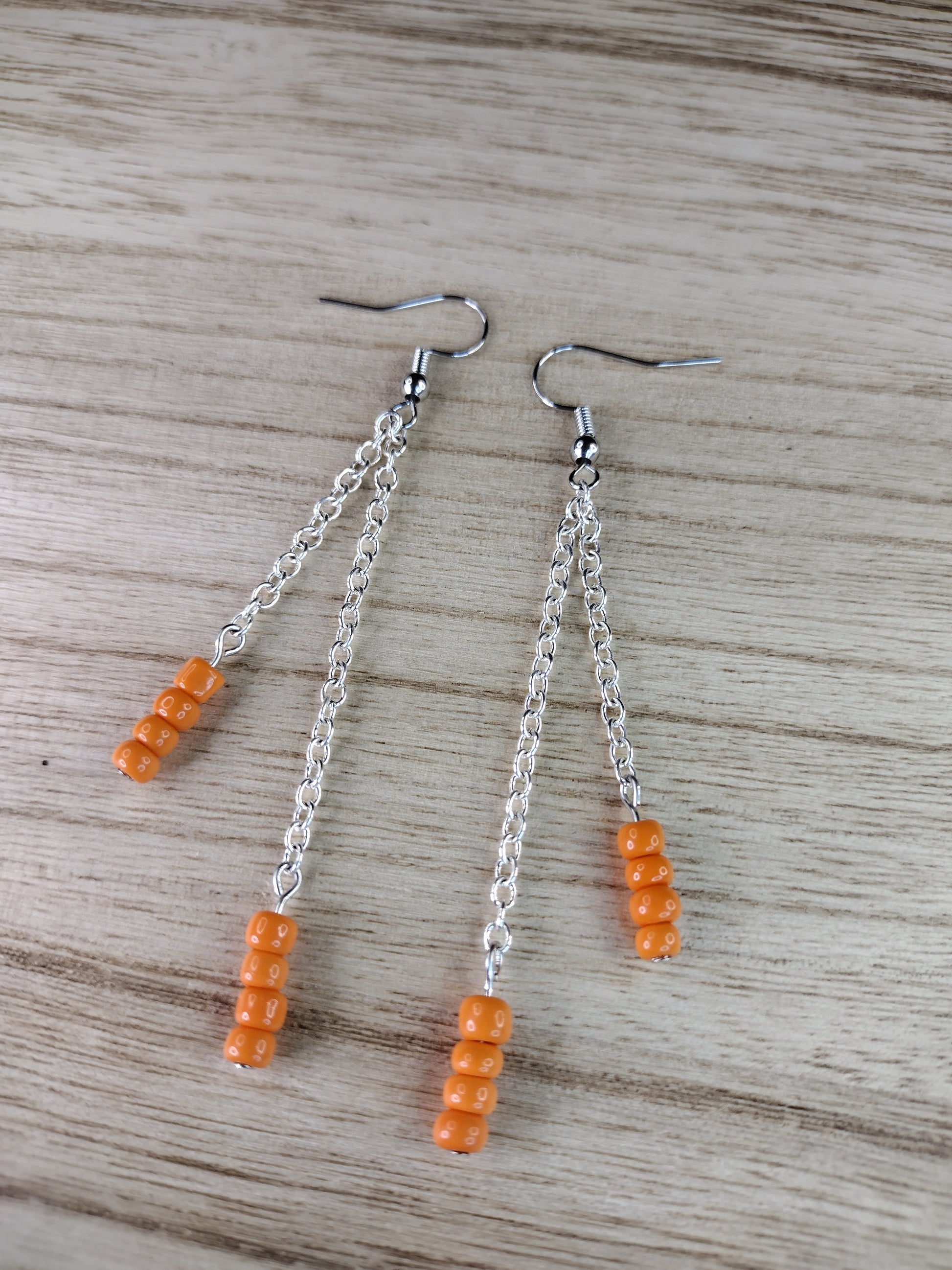 Orange Seed Bead & Chain Drop Earrings Pretty Pineapple Bead Pretty Pineapple Bead