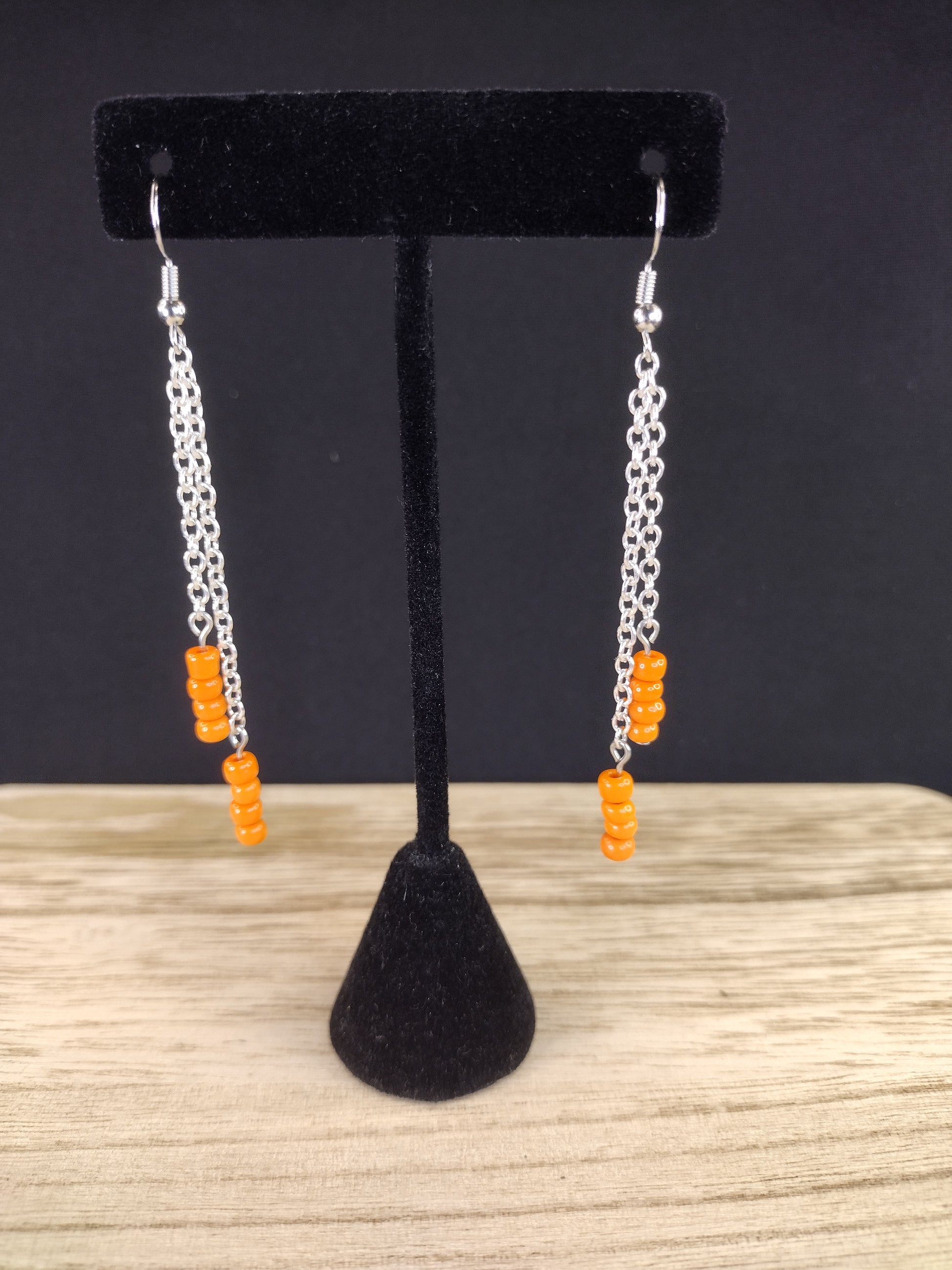 Orange Seed Bead & Chain Drop Earrings Pretty Pineapple Bead Pretty Pineapple Bead