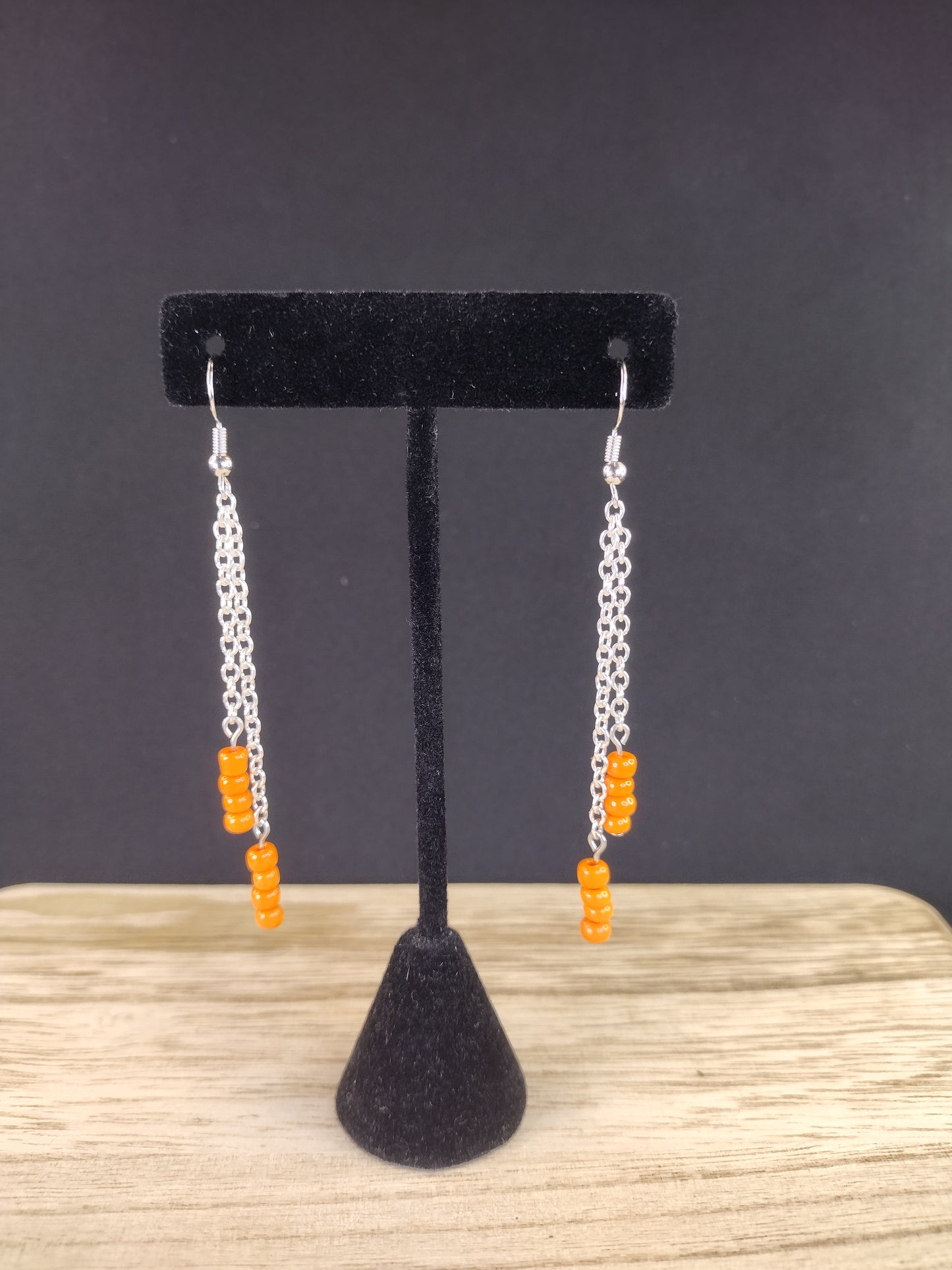 Orange Seed Bead & Chain Drop Earrings Pretty Pineapple Bead Pretty Pineapple Bead