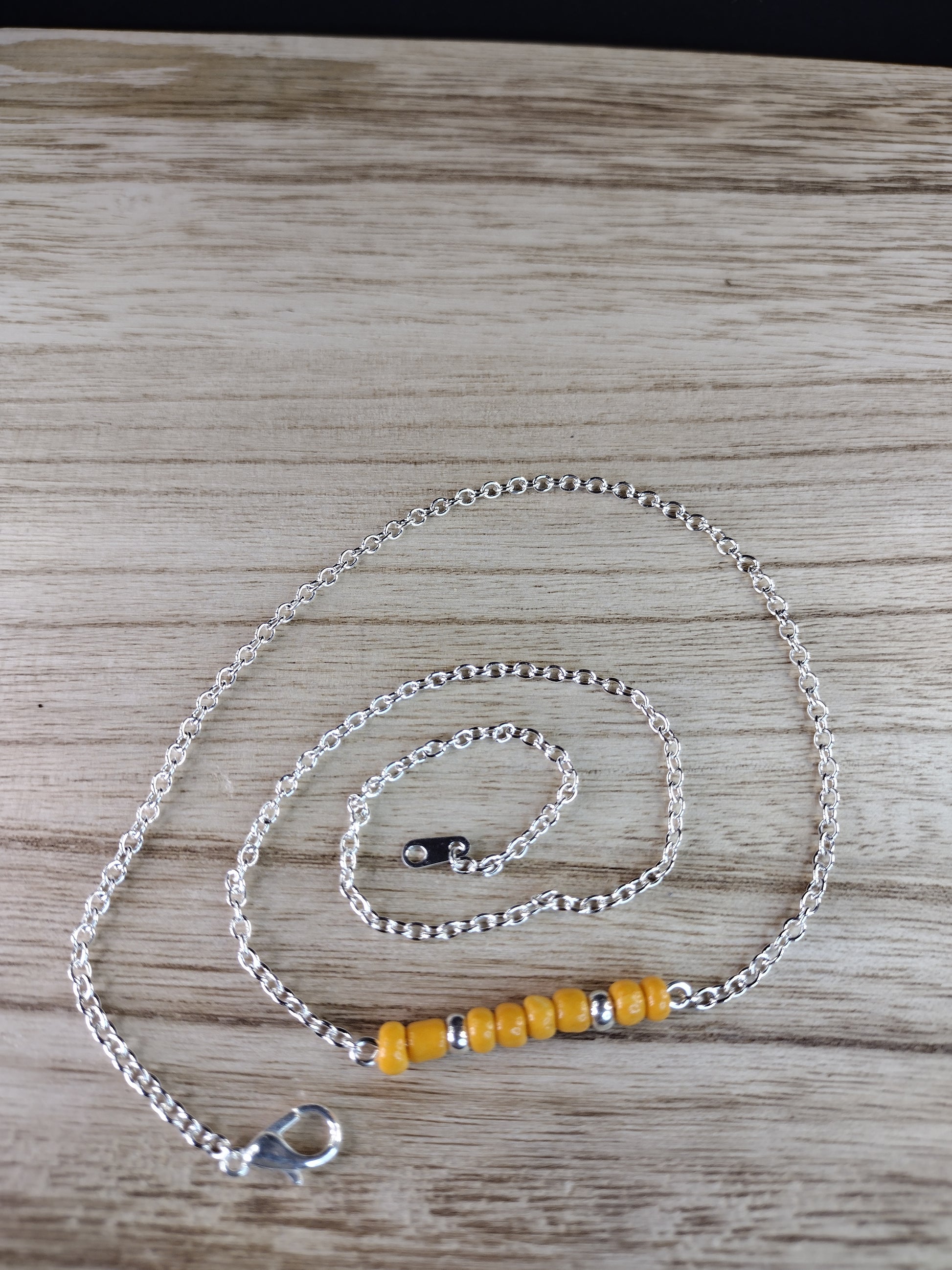 Yellow Orange Seed Bead Bar Necklace Pretty Pineapple Bead Pretty Pineapple Bead