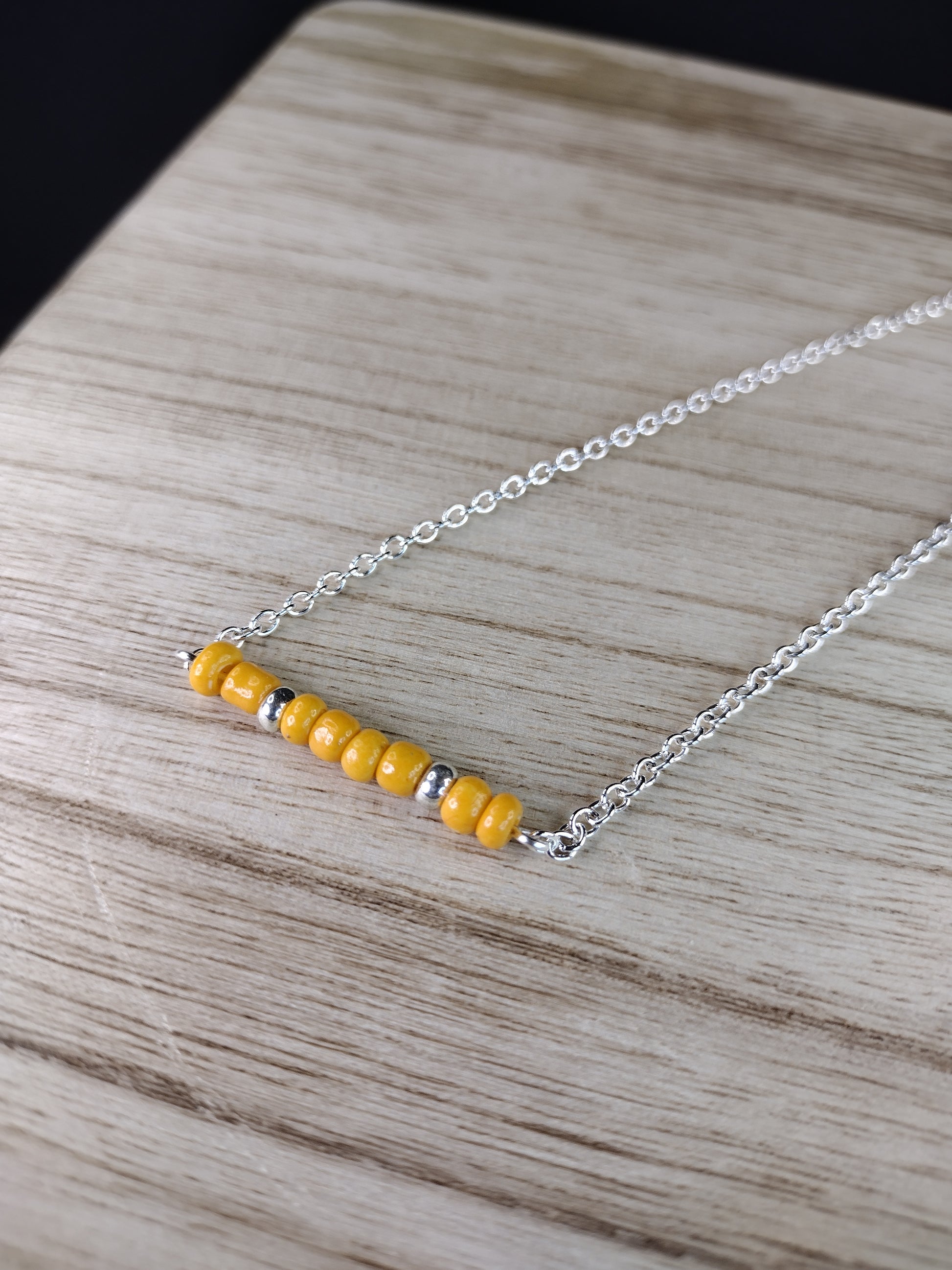 Yellow Orange Seed Bead Bar Necklace Pretty Pineapple Bead Pretty Pineapple Bead