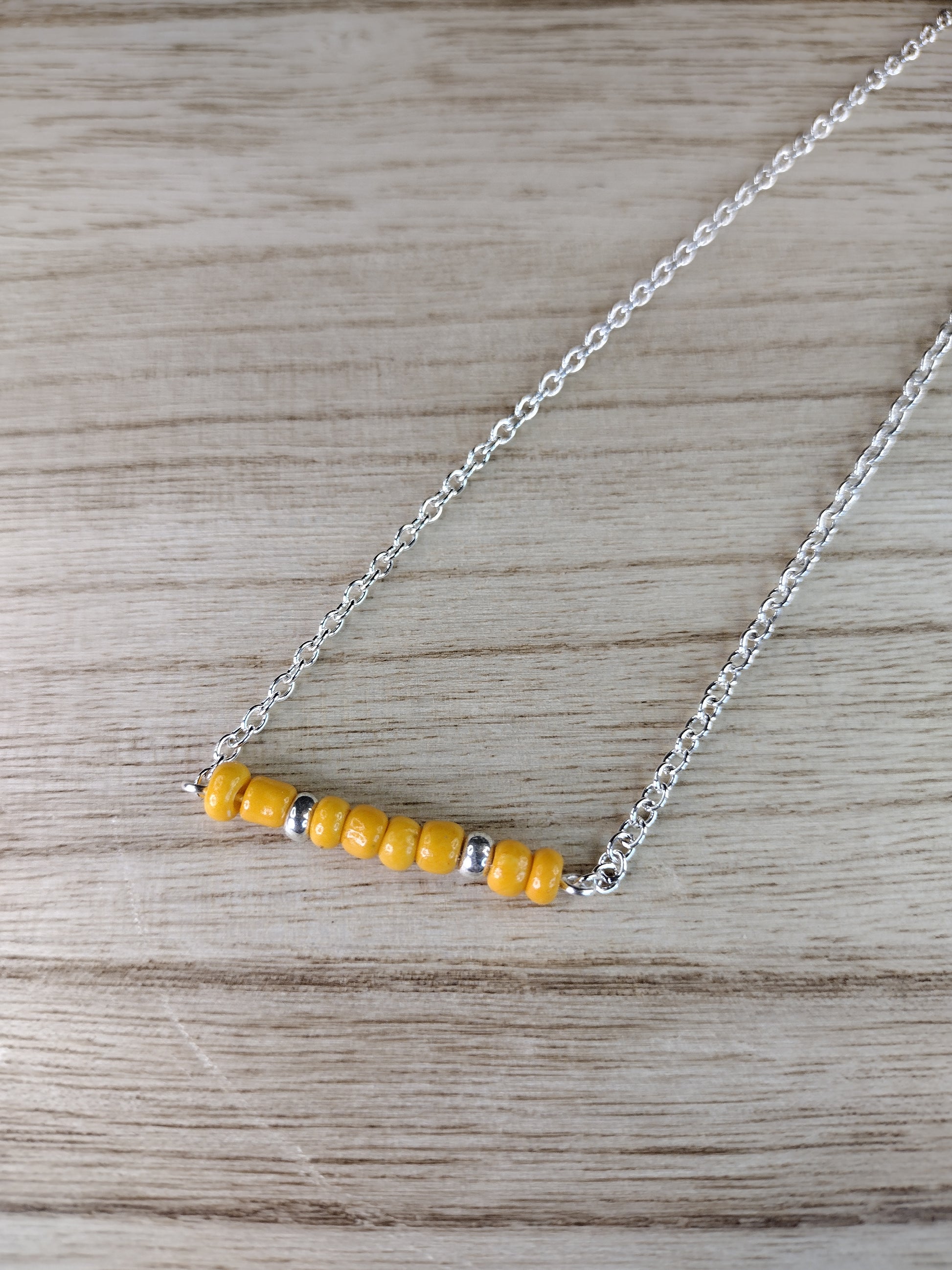 Yellow Orange Seed Bead Bar Necklace Pretty Pineapple Bead Pretty Pineapple Bead