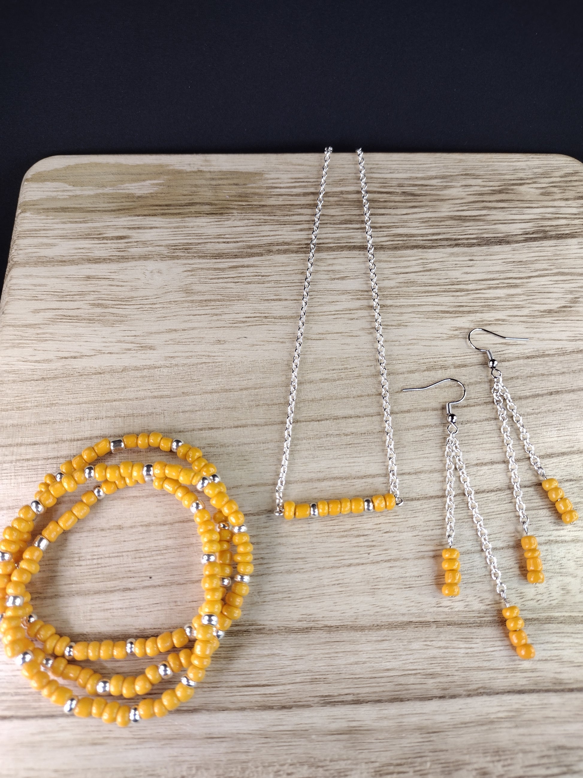 Yellow Orange Seed Bead Bar Necklace Pretty Pineapple Bead Pretty Pineapple Bead