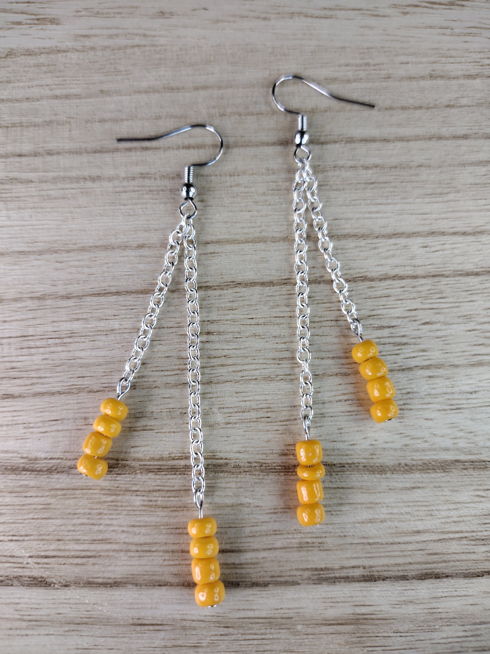 Yellow Orange Seed Bead & Chain Drop Earrings Pretty Pineapple Bead Pretty Pineapple Bead