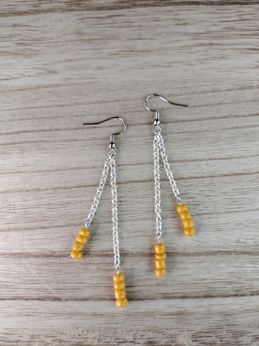 Yellow Orange Seed Bead & Chain Drop Earrings Pretty Pineapple Bead Pretty Pineapple Bead