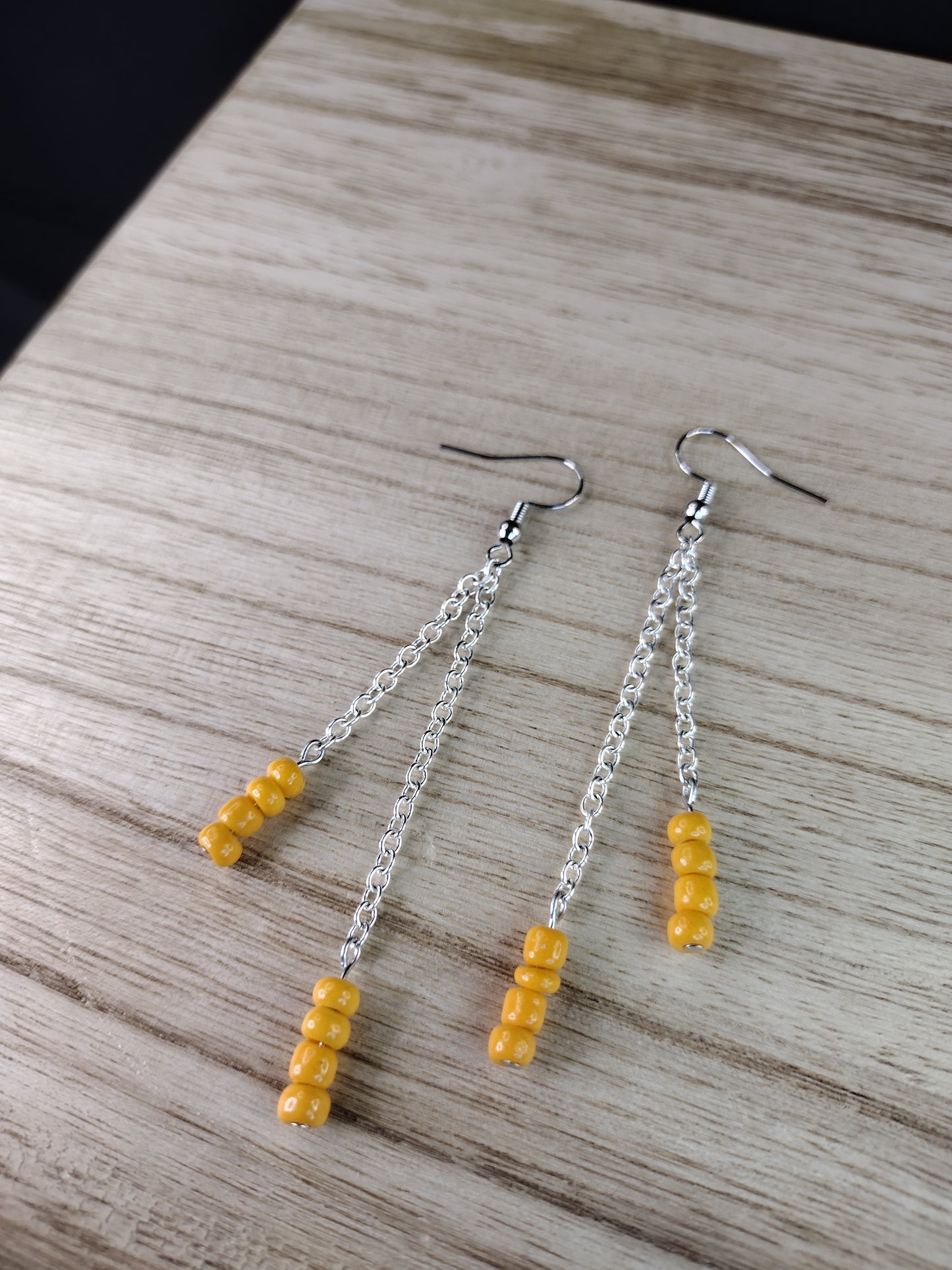 Yellow Orange Seed Bead & Chain Drop Earrings Pretty Pineapple Bead Pretty Pineapple Bead