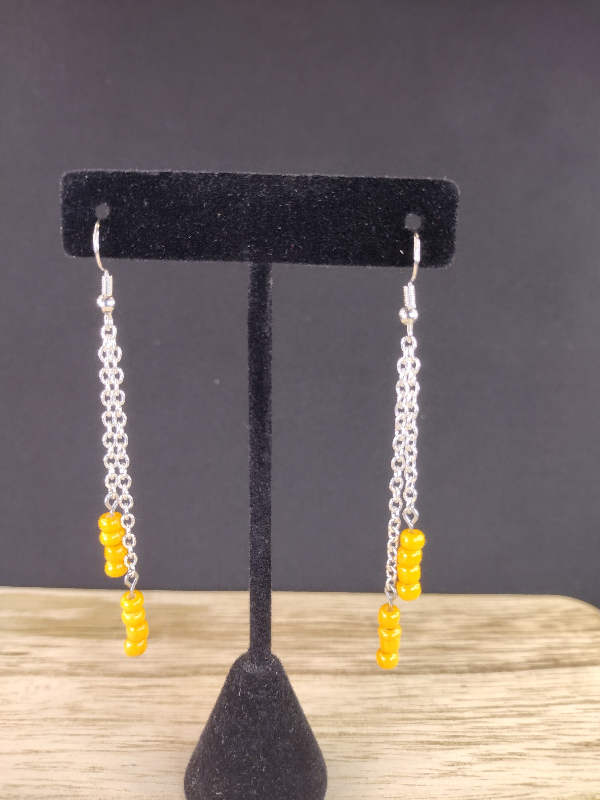 Yellow Orange Seed Bead & Chain Drop Earrings Pretty Pineapple Bead Pretty Pineapple Bead