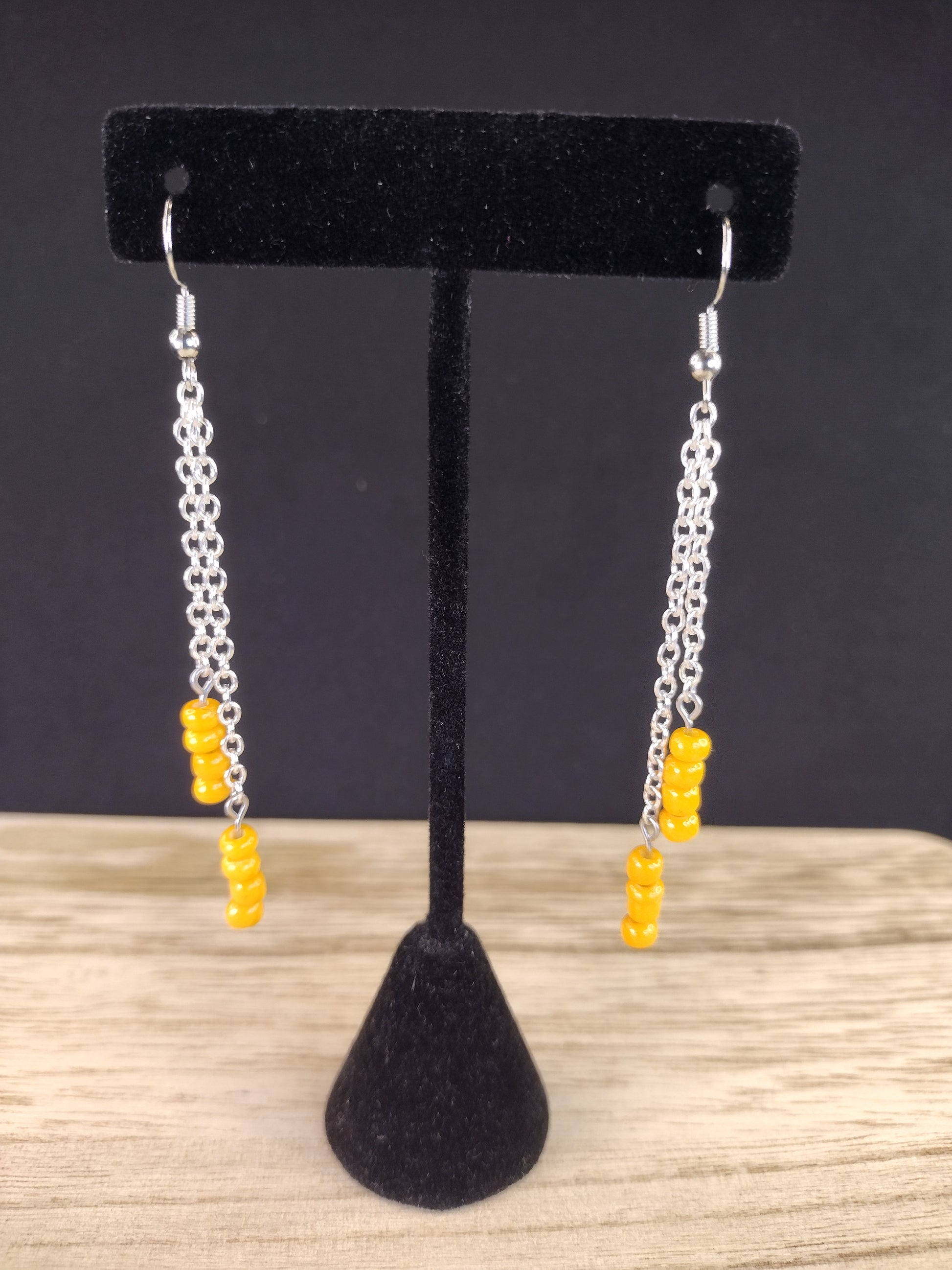 Yellow Orange Seed Bead & Chain Drop Earrings Pretty Pineapple Bead Pretty Pineapple Bead