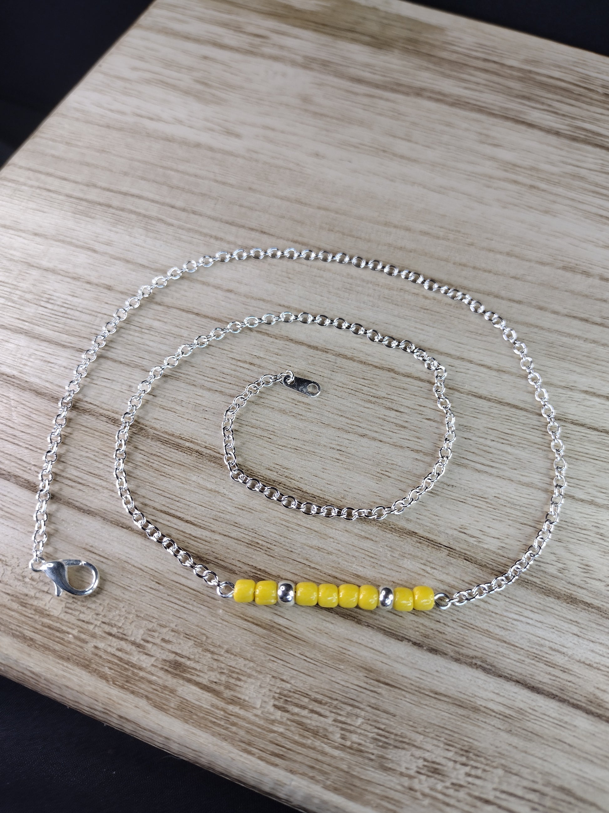 Yellow Seed Bead Bar Necklace Pretty Pineapple Bead Pretty Pineapple Bead