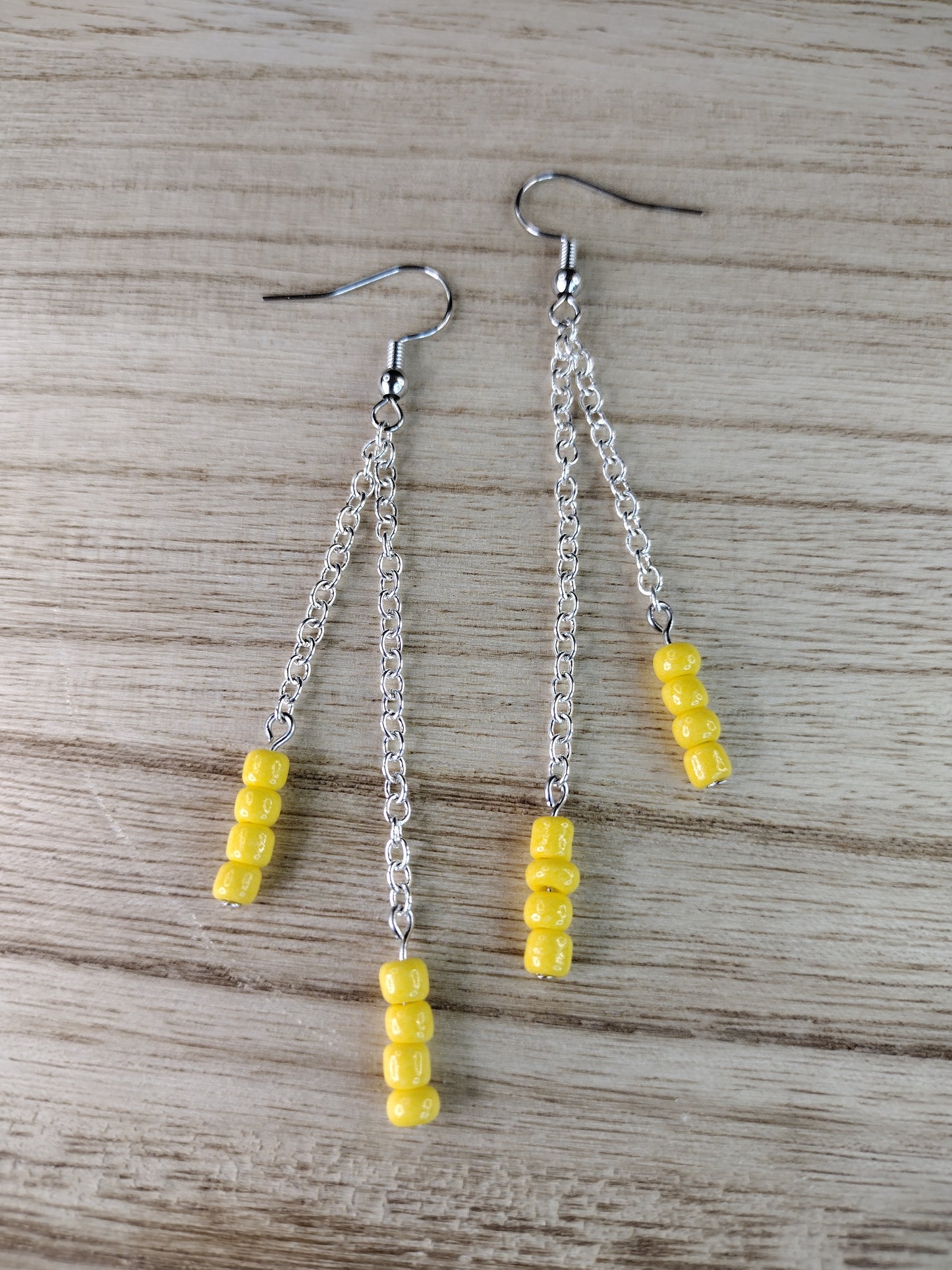 Yellow Seed Bead & Chain Drop Earrings Pretty Pineapple Bead Pretty Pineapple Bead