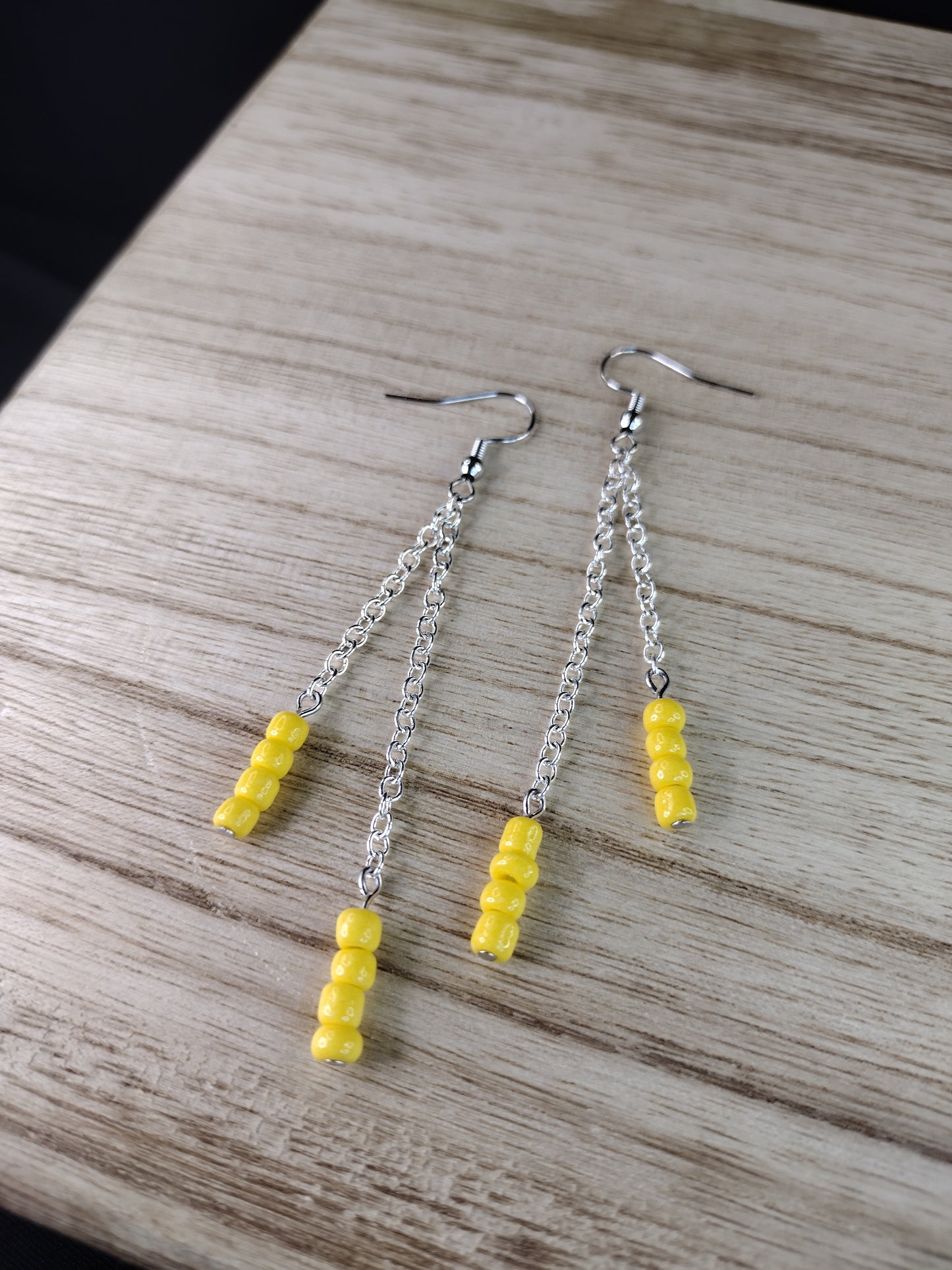 Yellow Seed Bead & Chain Drop Earrings Pretty Pineapple Bead Pretty Pineapple Bead