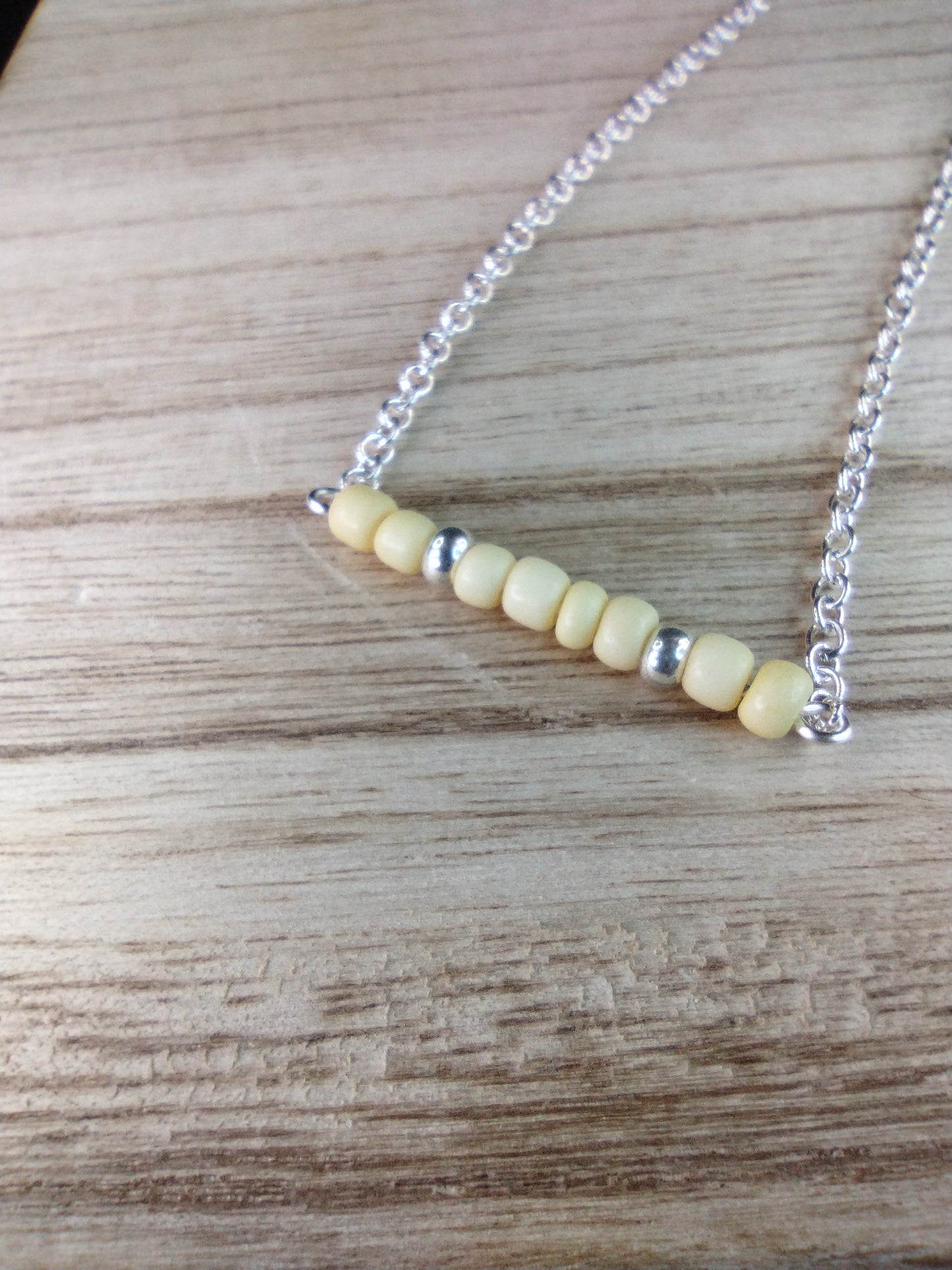 Pastel Yellow Seed Bead Bar Necklace Pretty Pineapple Bead Pretty Pineapple Bead