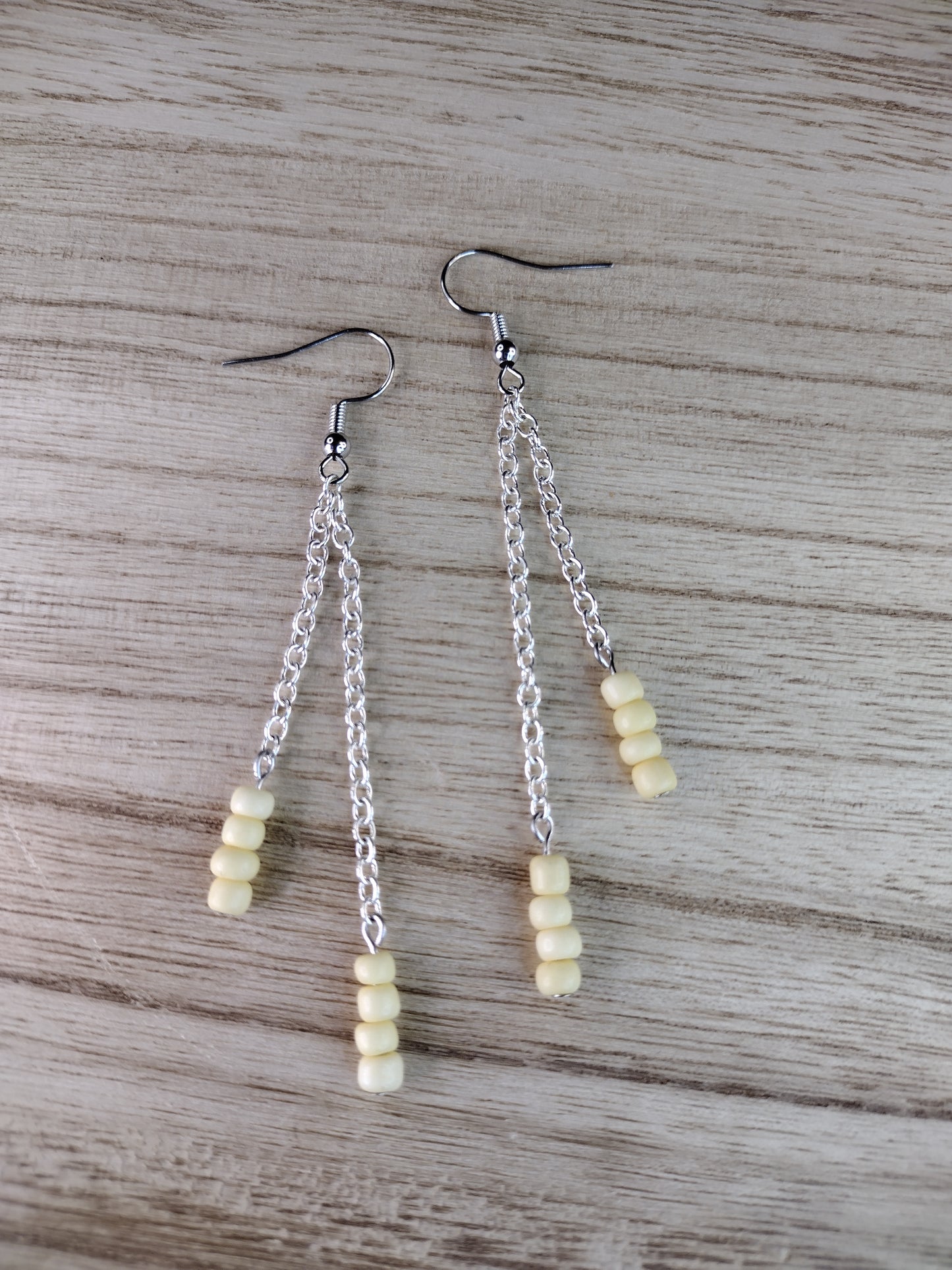 Pastel Yellow Seed Bead & Chain Drop Earrings Pretty Pineapple Bead Pretty Pineapple Bead