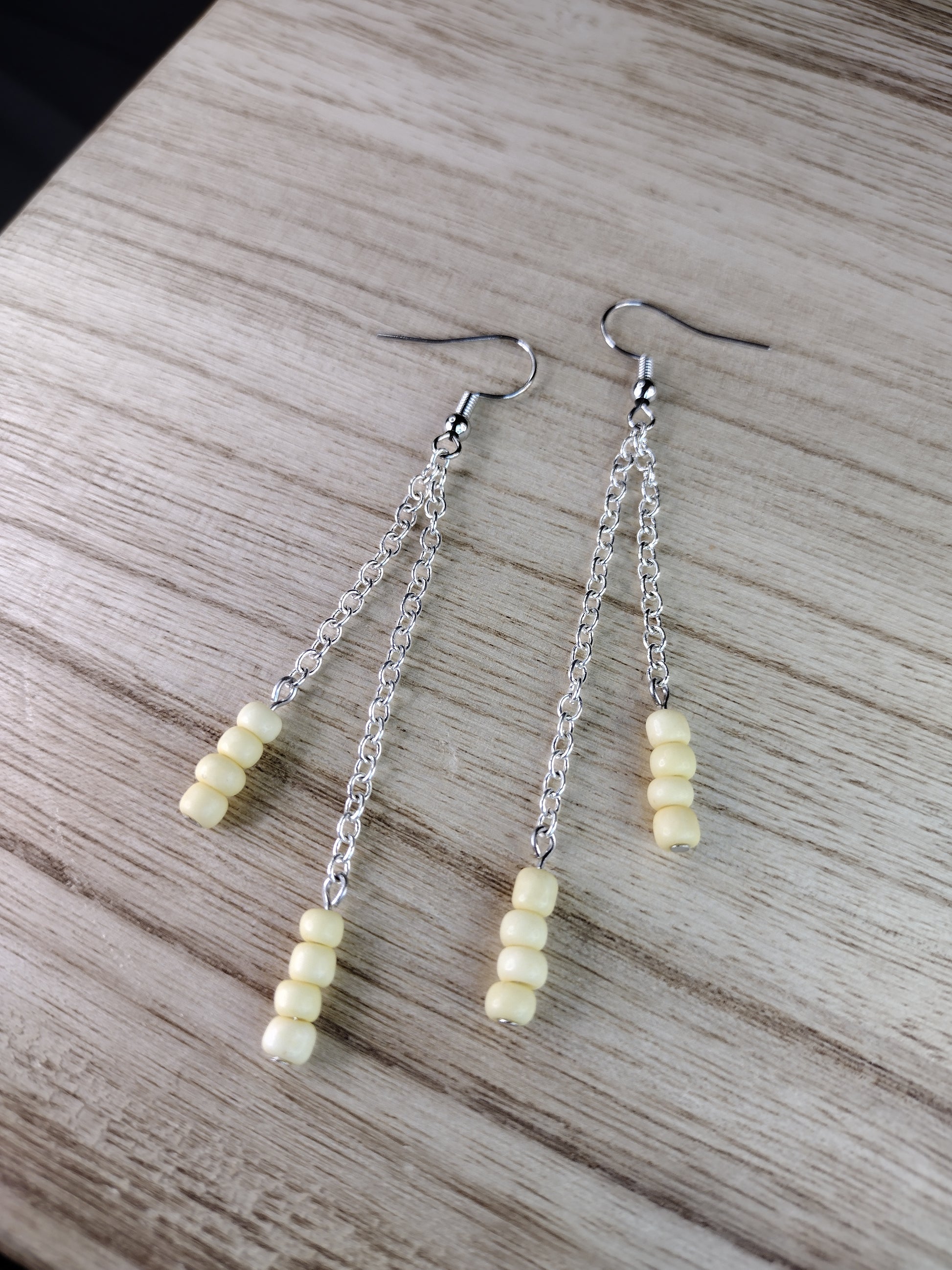 Pastel Yellow Seed Bead & Chain Drop Earrings Pretty Pineapple Bead Pretty Pineapple Bead