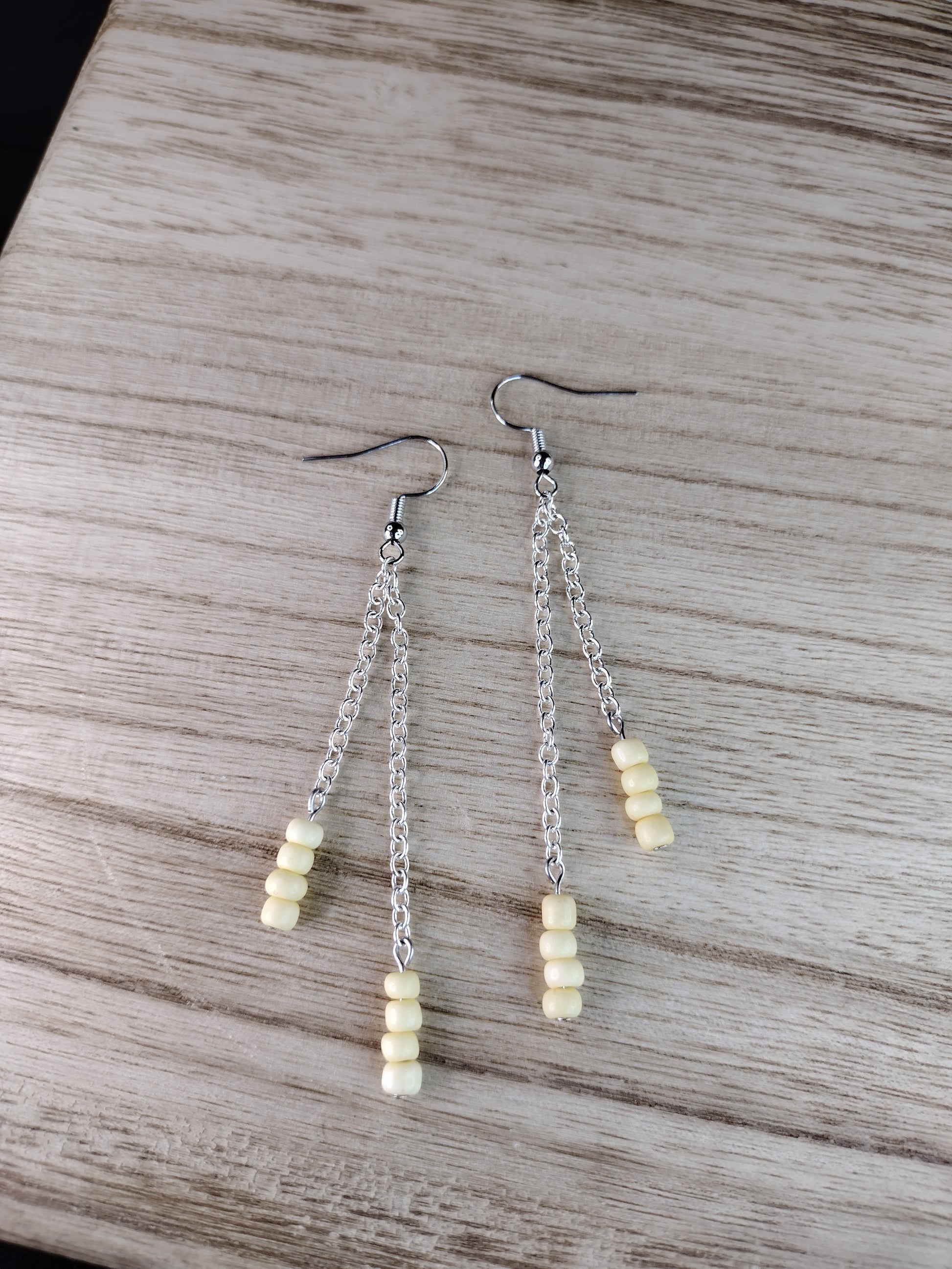 Pastel Yellow Seed Bead & Chain Drop Earrings Pretty Pineapple Bead Pretty Pineapple Bead