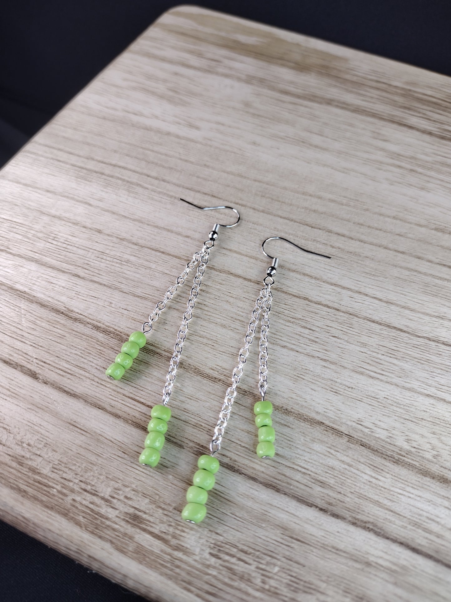 Olive Green Seed Bead & Chain Drop Earrings Pretty Pineapple Bead Pretty Pineapple Bead