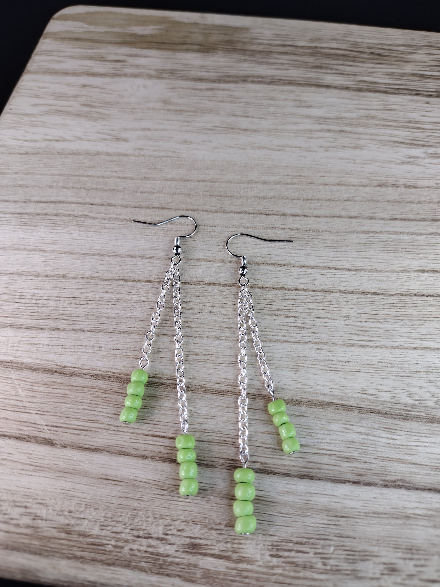 Olive Green Seed Bead & Chain Drop Earrings Pretty Pineapple Bead Pretty Pineapple Bead