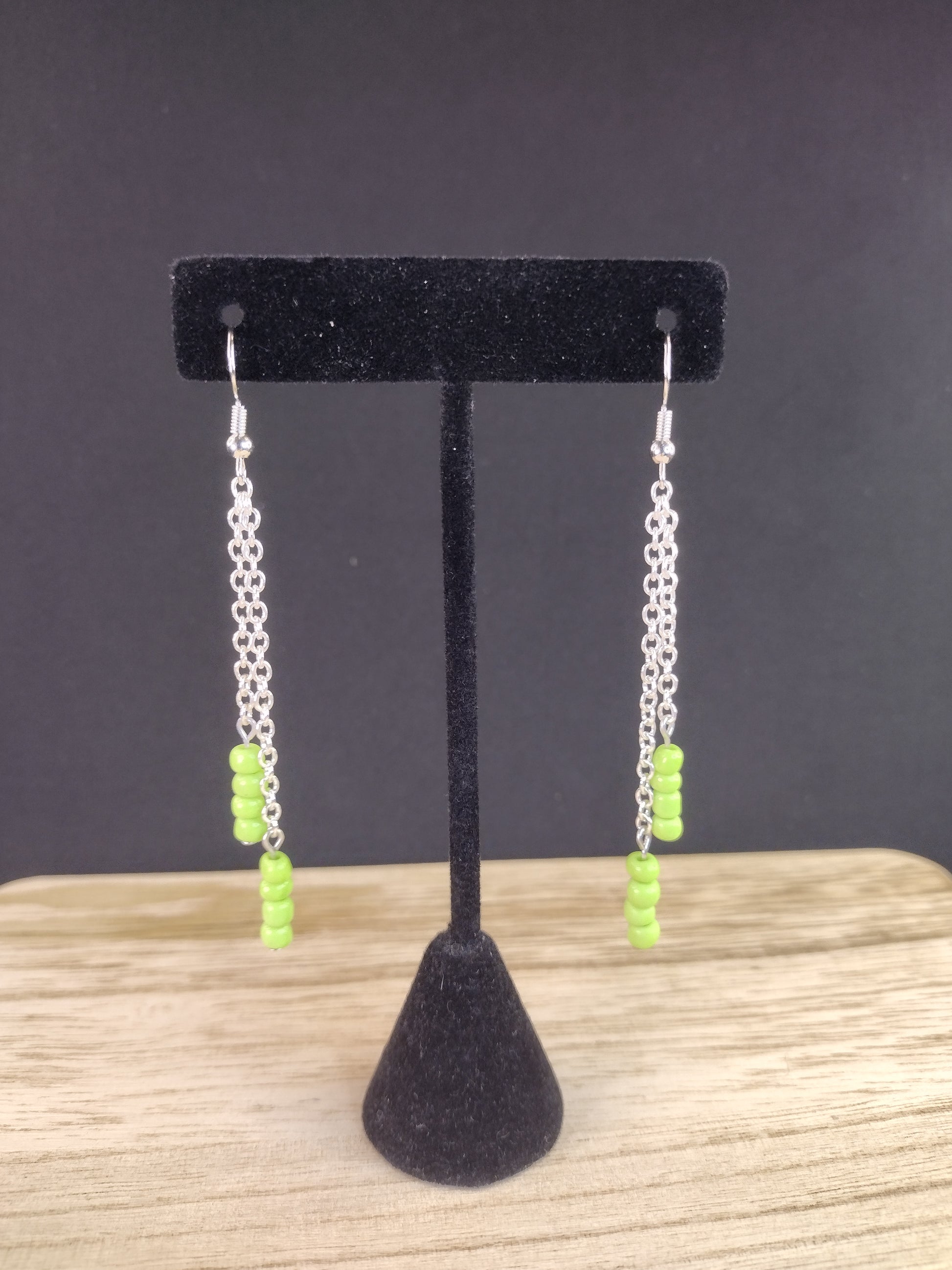 Olive Green Seed Bead & Chain Drop Earrings Pretty Pineapple Bead Pretty Pineapple Bead