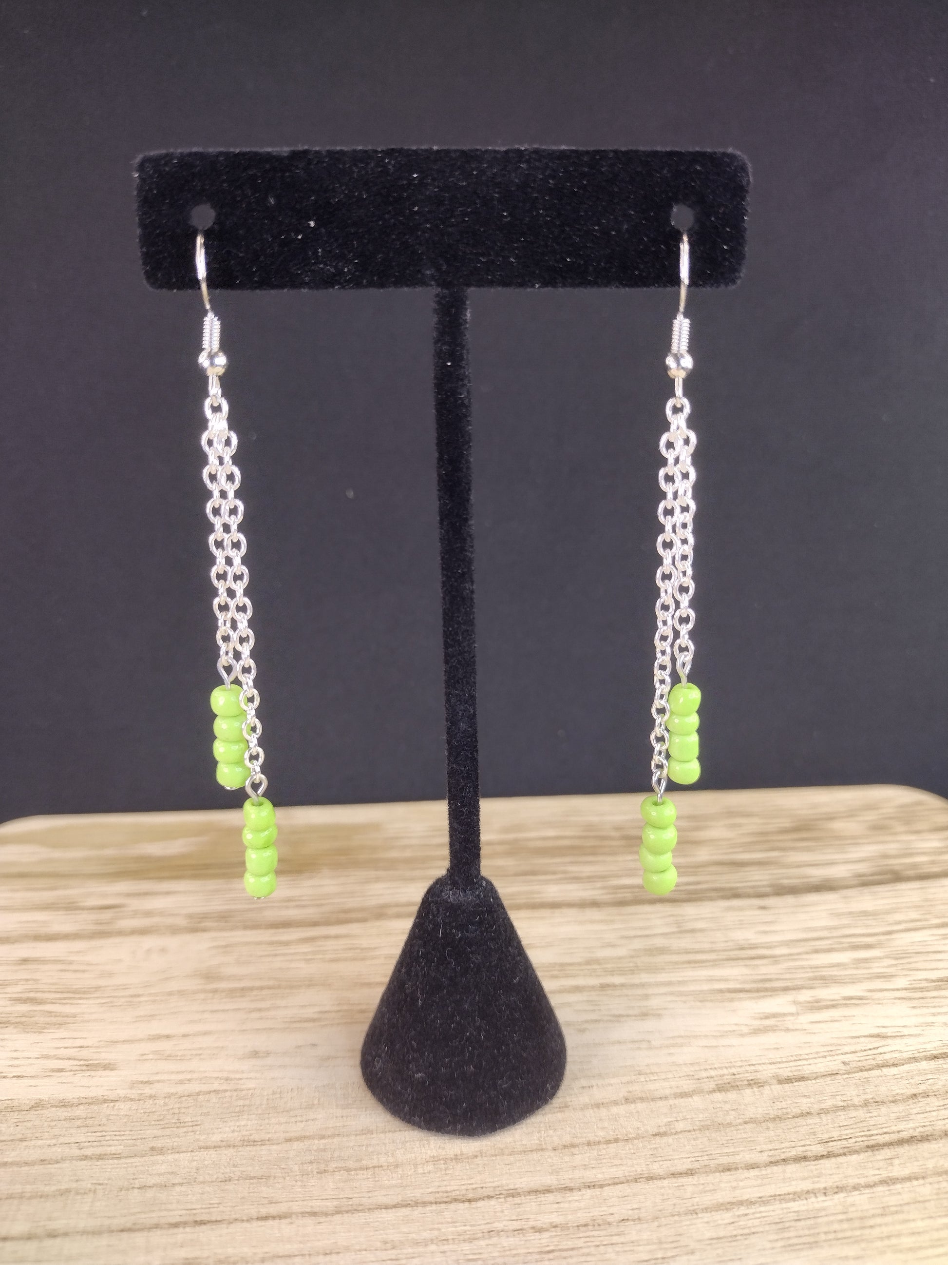 Olive Green Seed Bead & Chain Drop Earrings Pretty Pineapple Bead Pretty Pineapple Bead